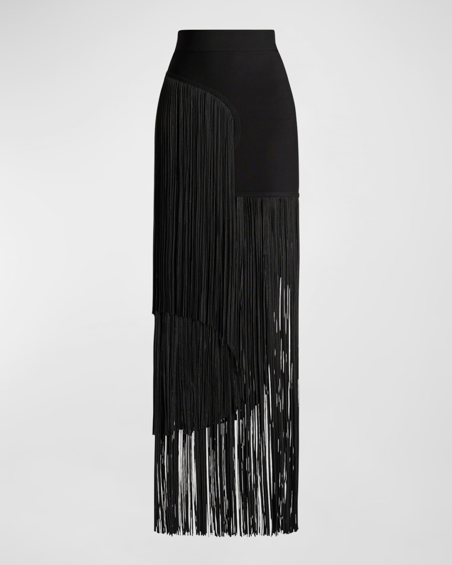 Herve Leger Asymmetric Tiered Fringe Maxi Skirt | Neiman Marcus