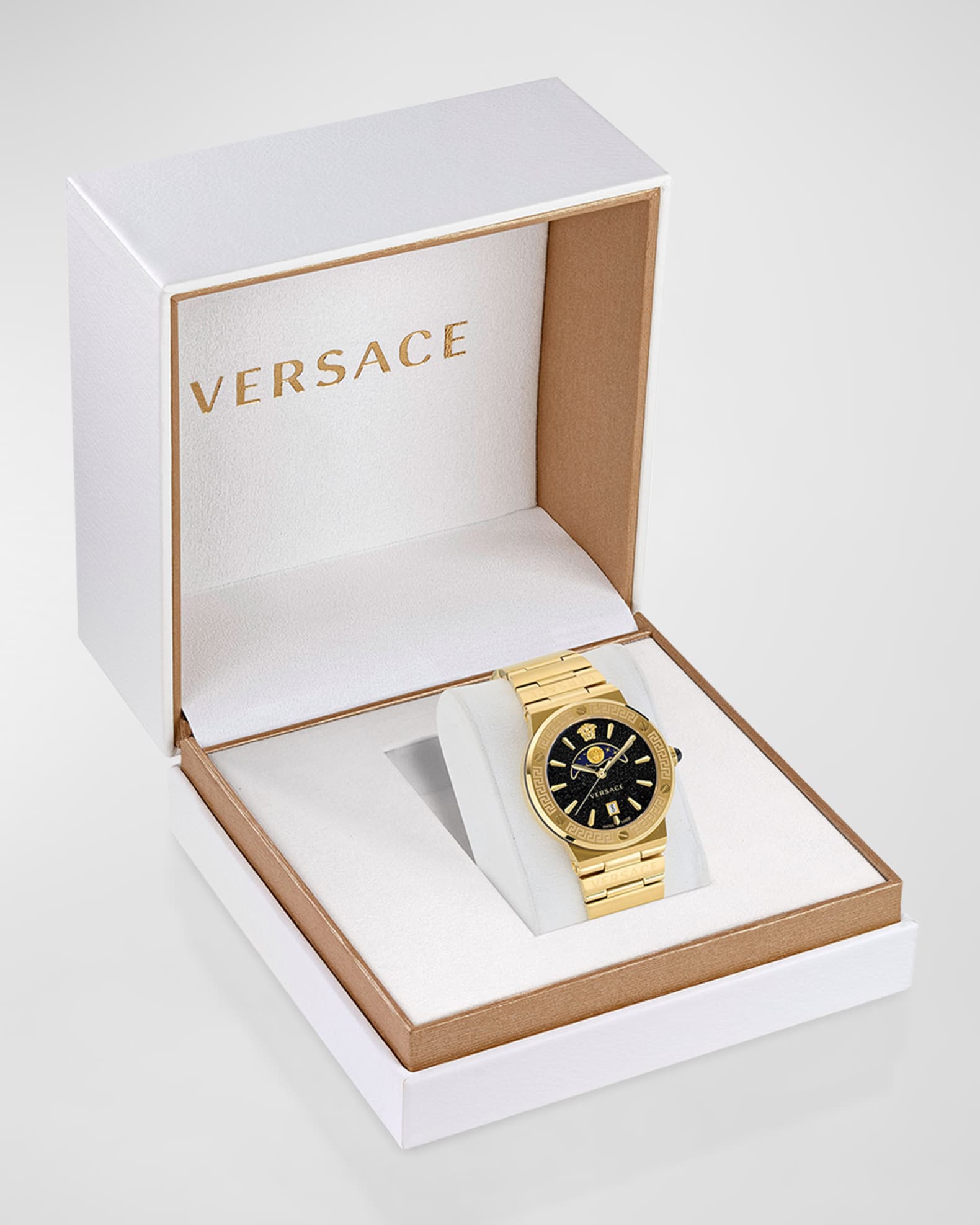 Versace 38mm Greca Logo Watch with Bracelet Strap Gold Plated Neiman Marcus
