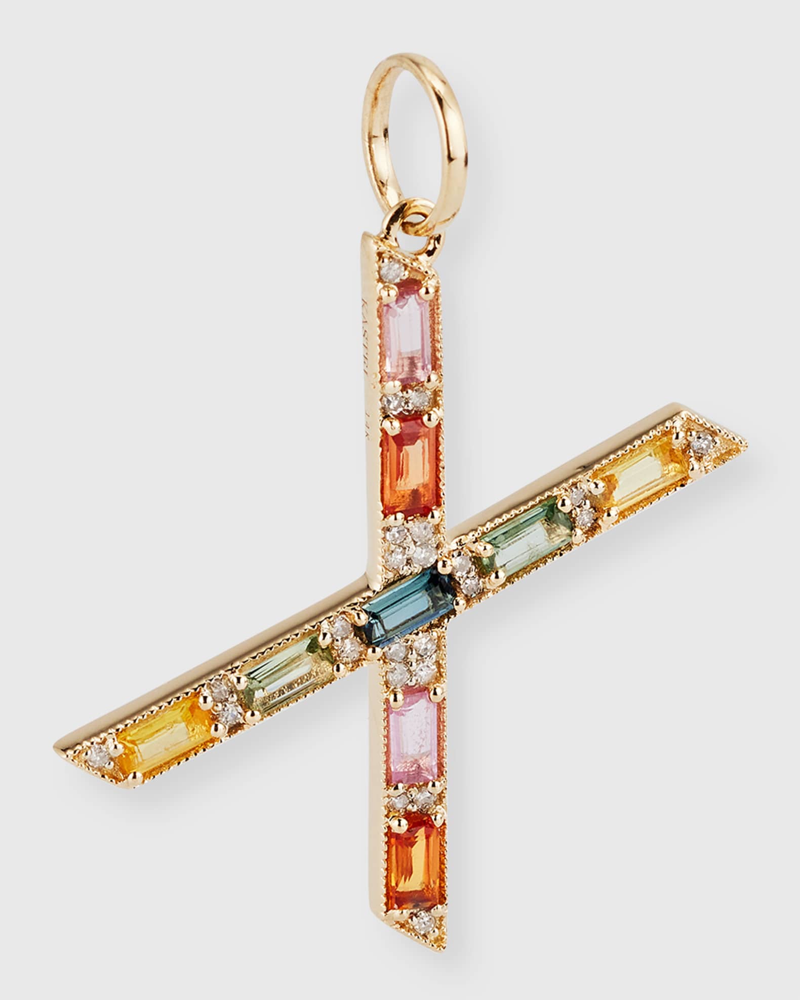 14K Yellow Gold Initial X Multi-Color Sapphire and Diamond Pendant 0