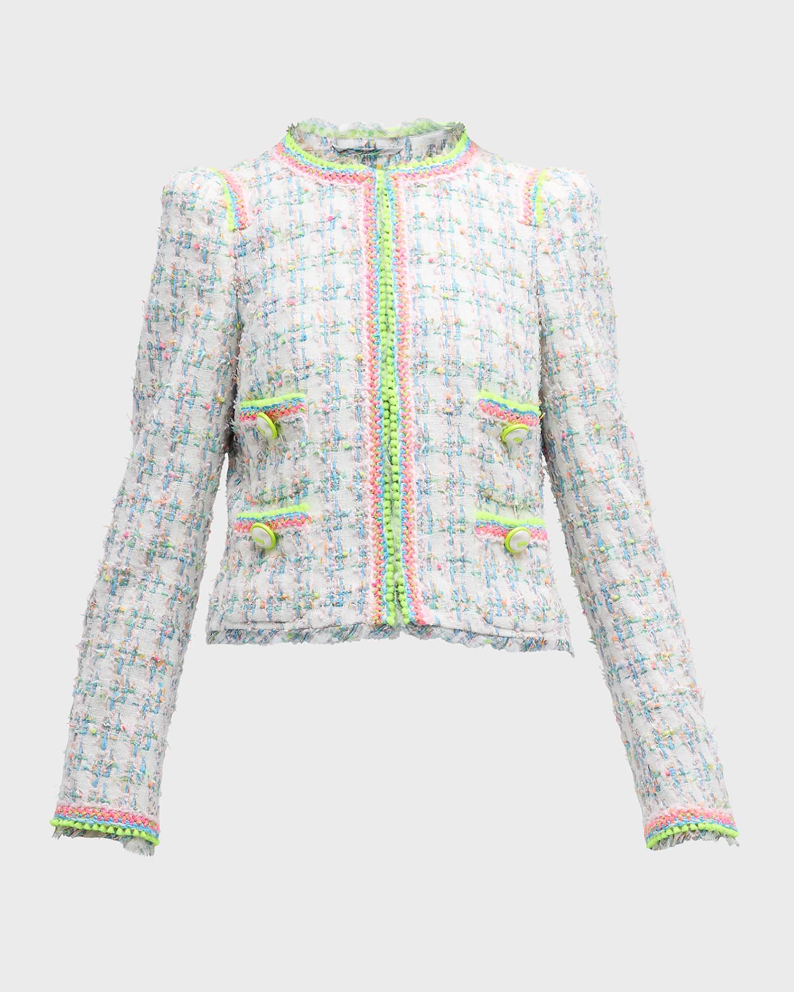 Cotton-Blend Tweed Jacket with Neon Rick Rack Trim