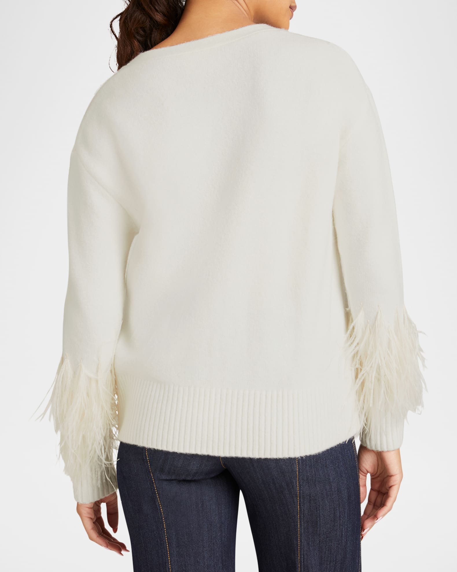 Cinq a Sept Briana Feather-Cuff Knit Cardigan | Neiman Marcus