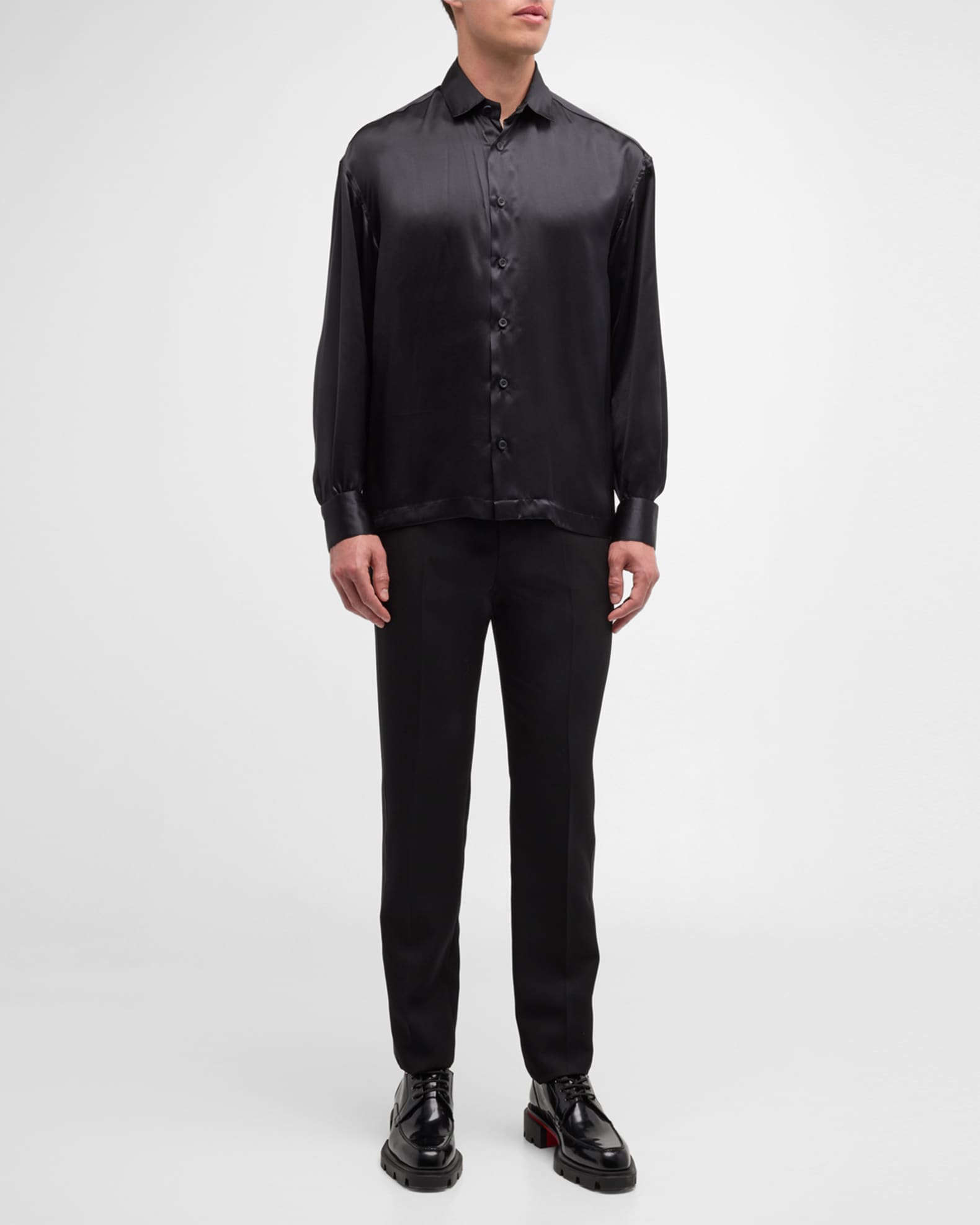 Mens silk black dress shirt clearance