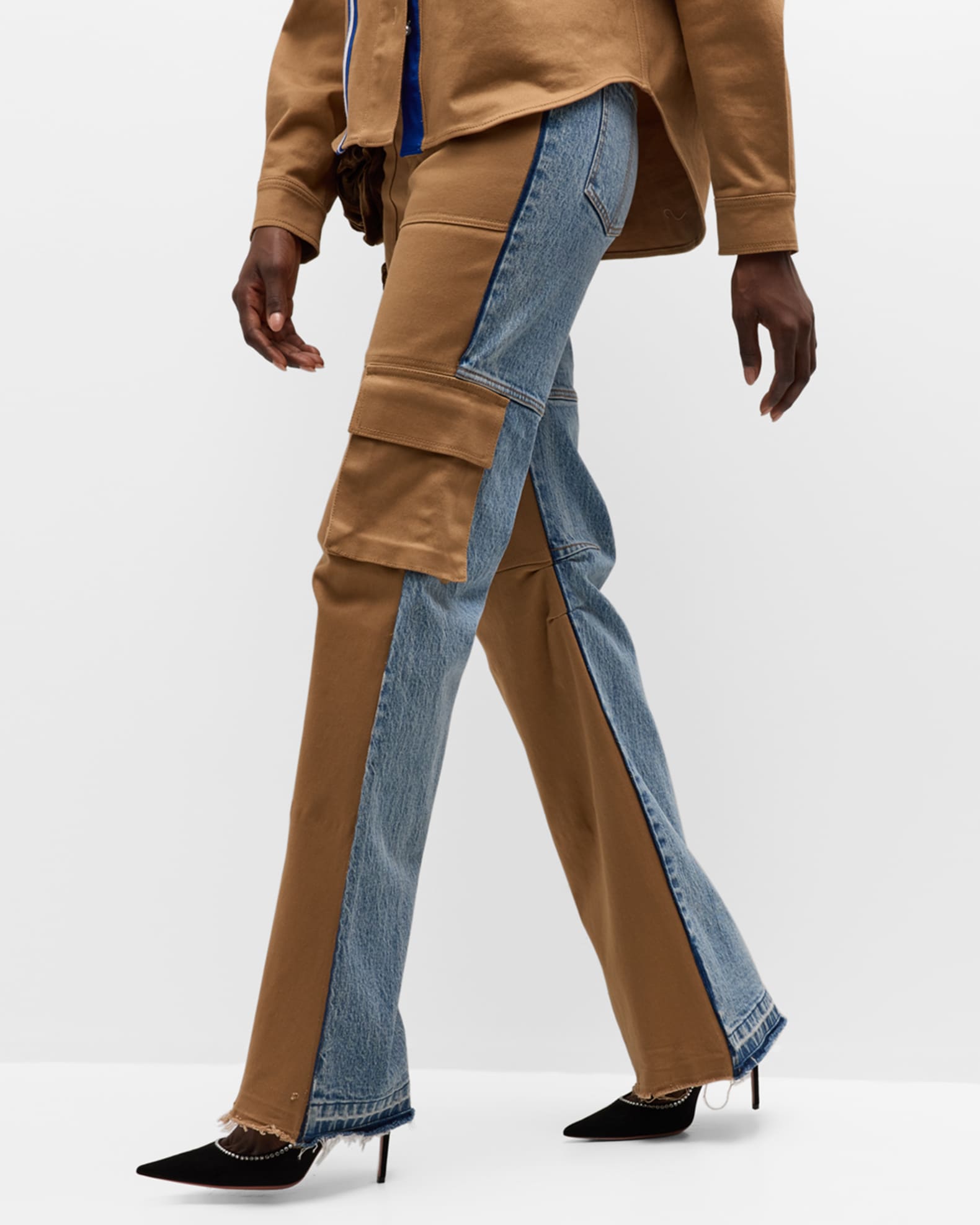 Hellessy Tanner MixedMedia FloralApplique StraightLeg Cargo Jeans