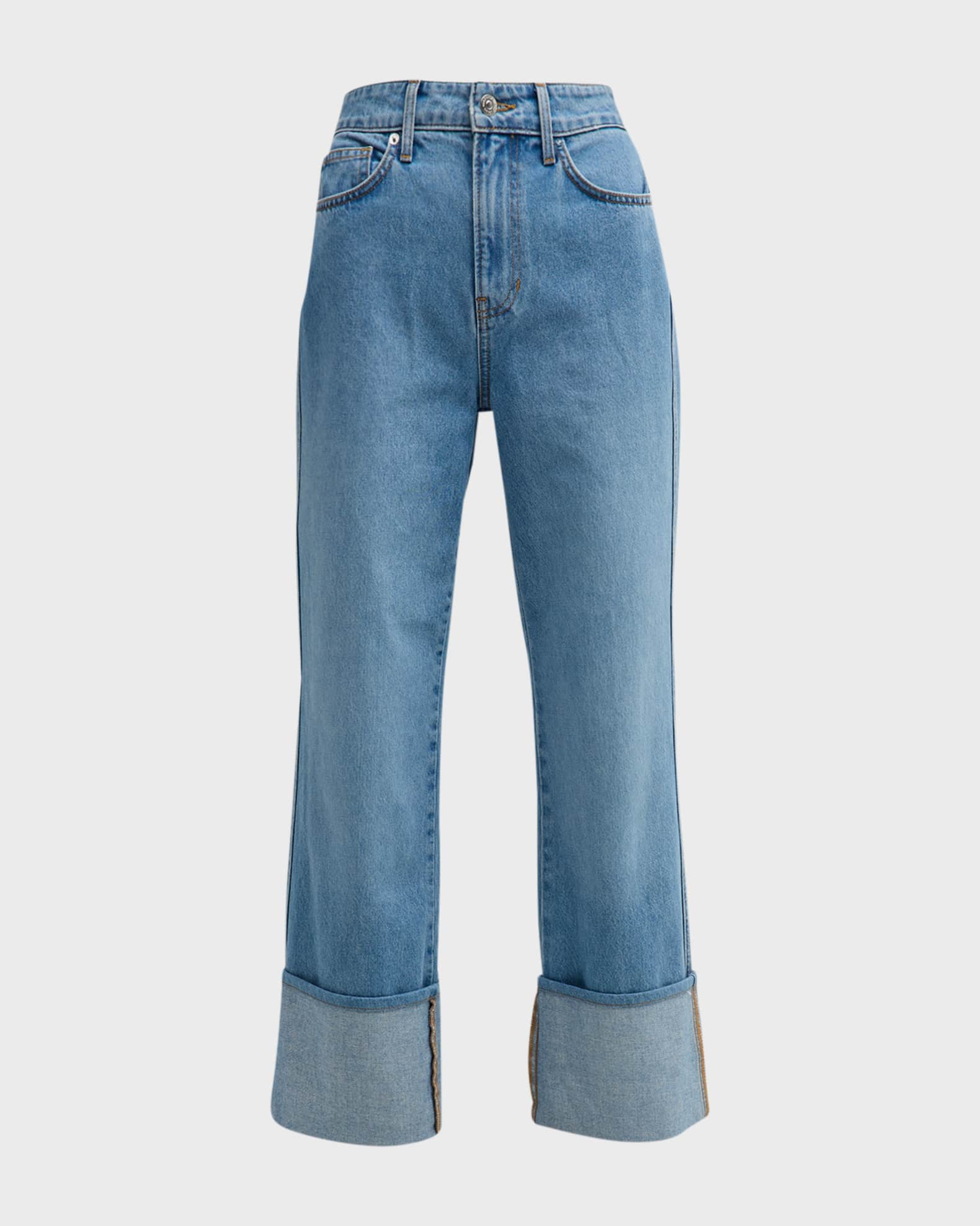 Veronica Beard Jeans Dylan High Rise Straight Cuffed Jeans | Neiman Marcus