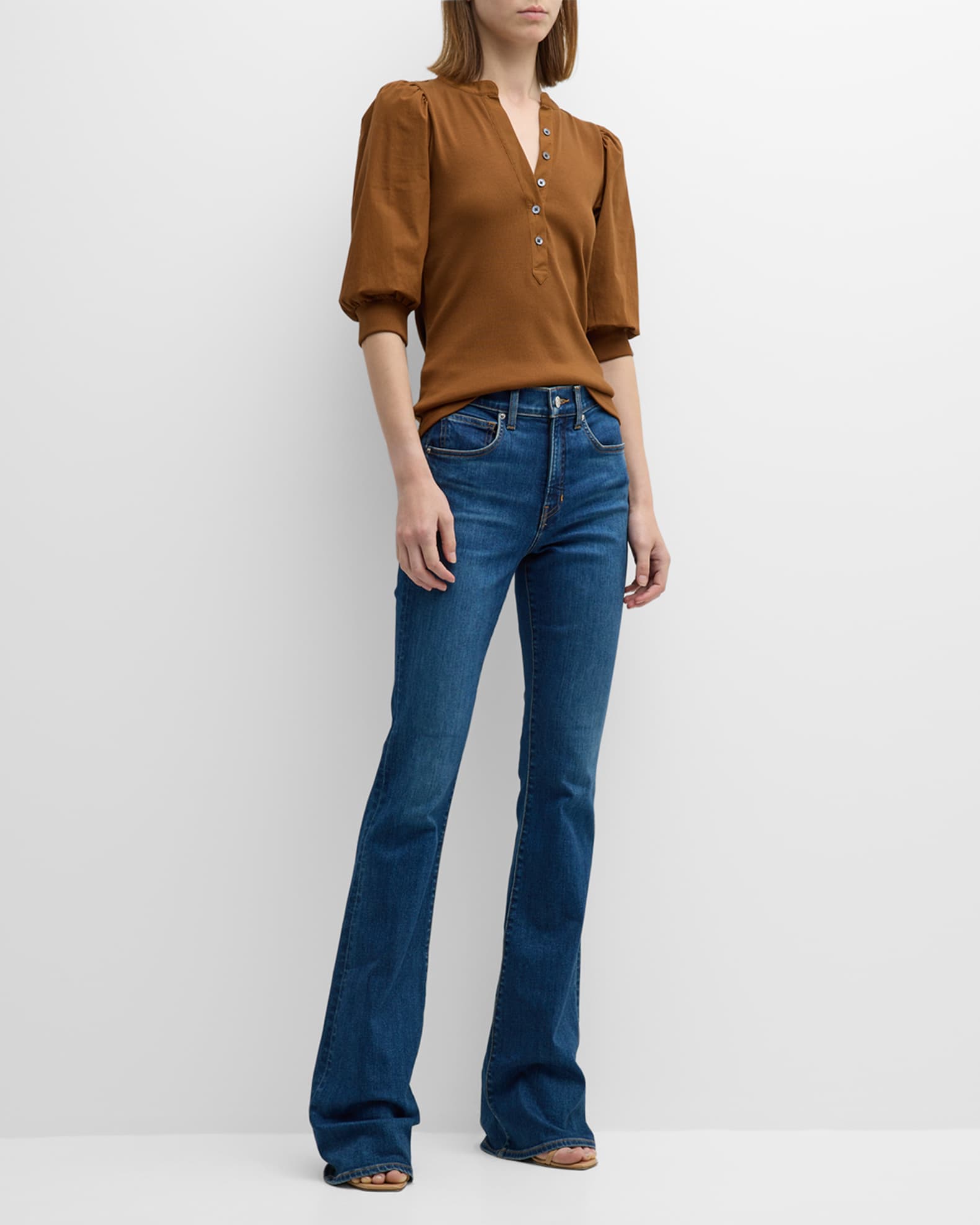 Veronica Beard Jeans Coralee Knit Half-Button Top | Neiman Marcus
