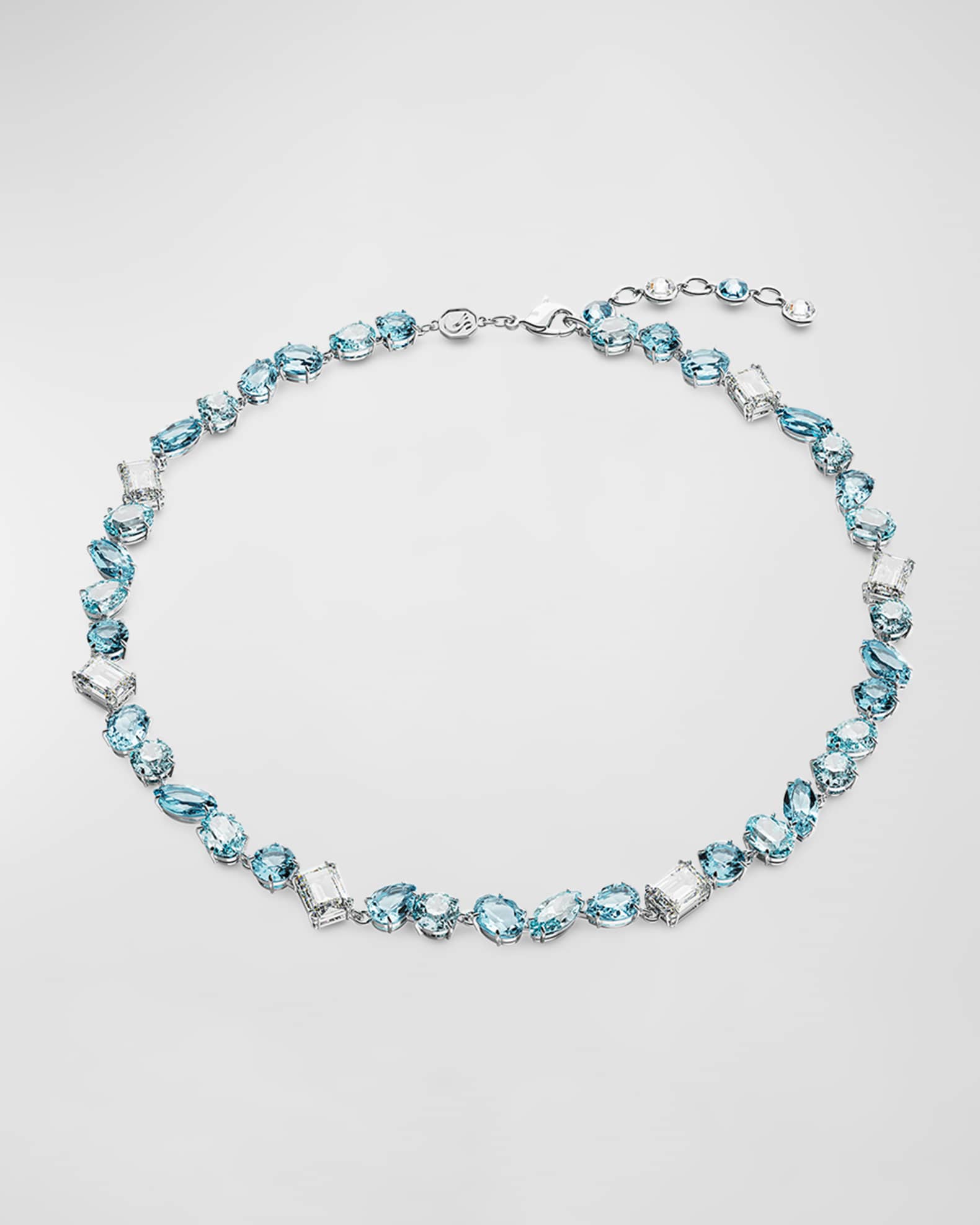 Swarovski Gema Rhodium Plated Mix Cut Blue Crystal Necklace Neiman Marcus 