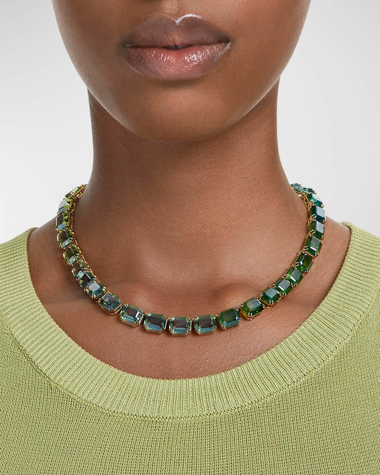 SWAROVSKI Millenia Gold Tone Green Crystal Statement Necklace Neiman Marcus