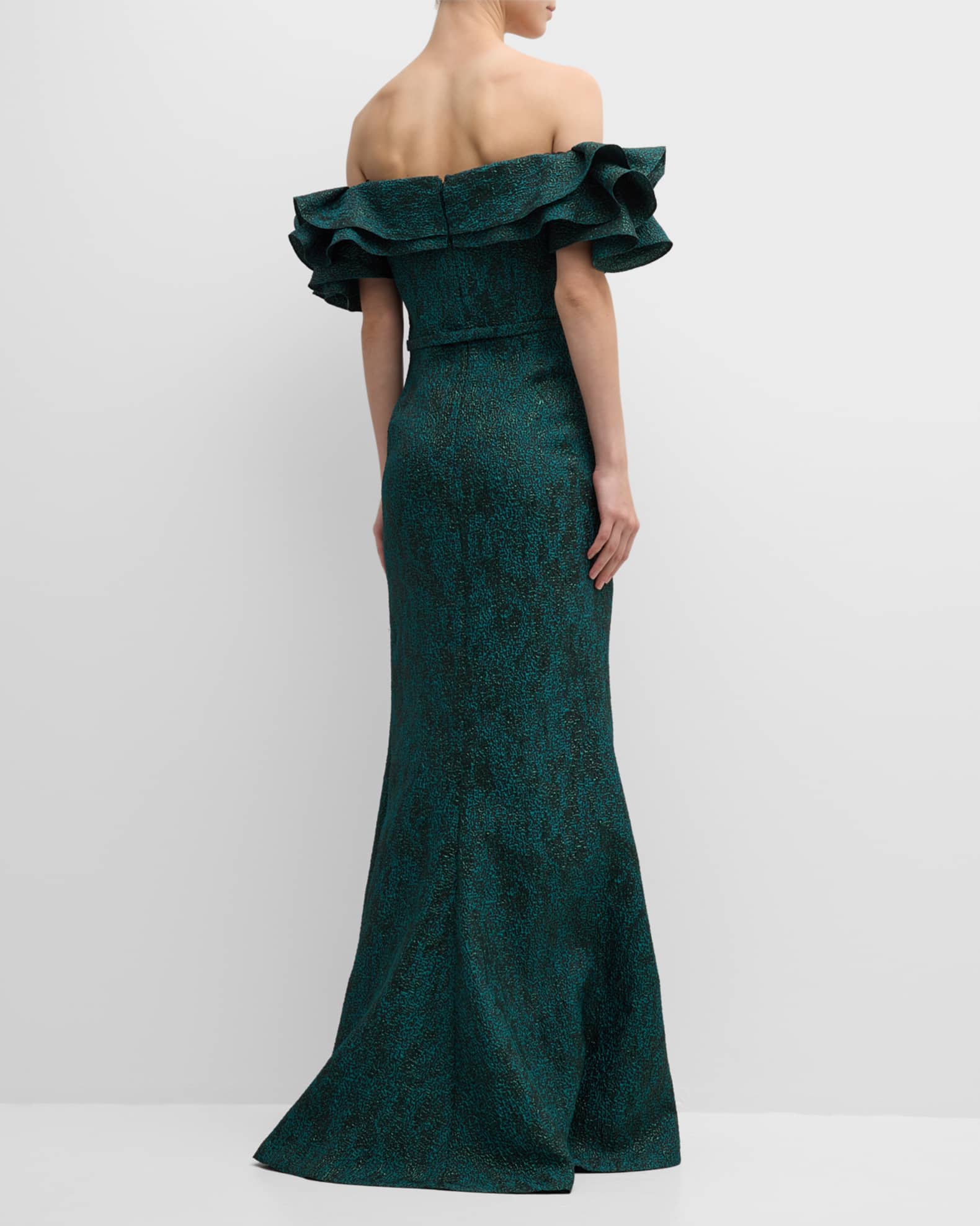 Sparkly Mermaid/Trumpet Off the Shoulder Flutter Sleeve Backless Sweep/Brush Train Prom Dress