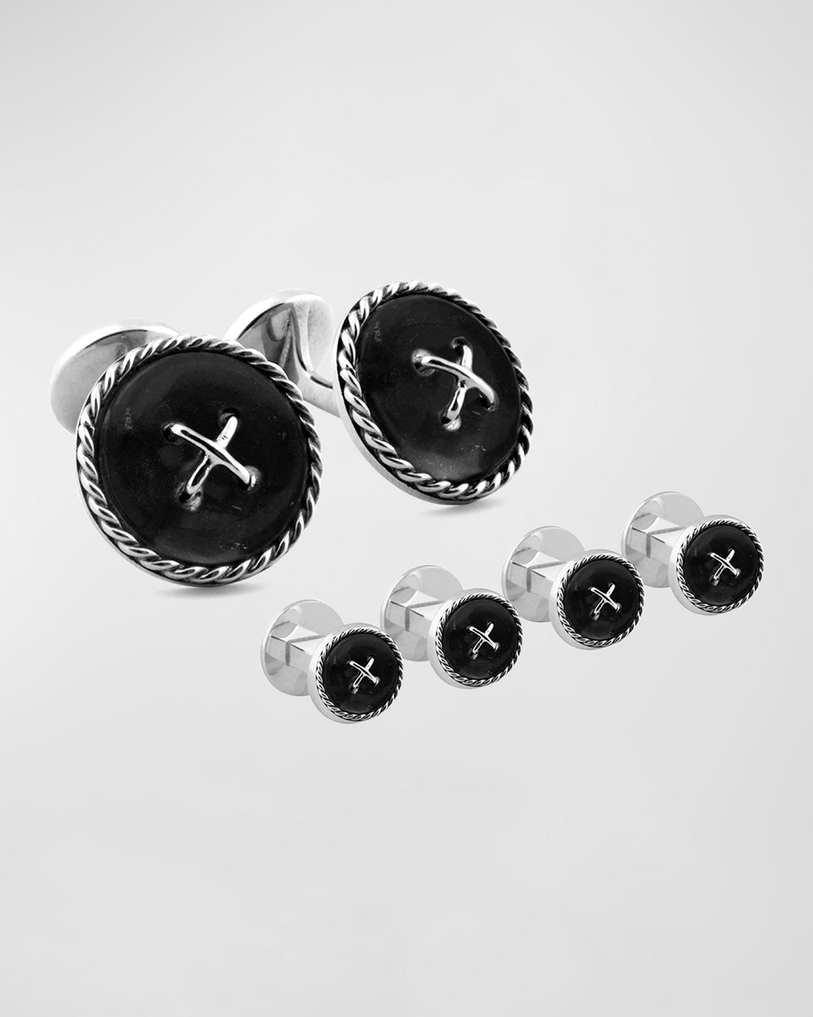 The Black Stud Cufflink in Gold main image 0