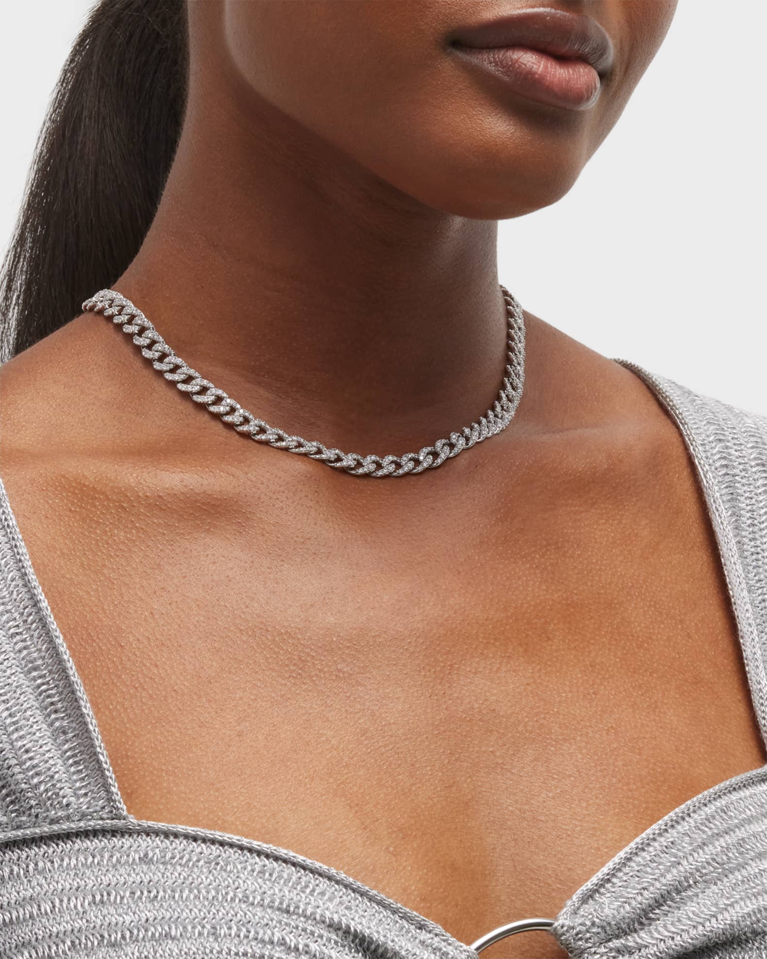 18K White Gold Groumette Necklace with Diamonds 1
