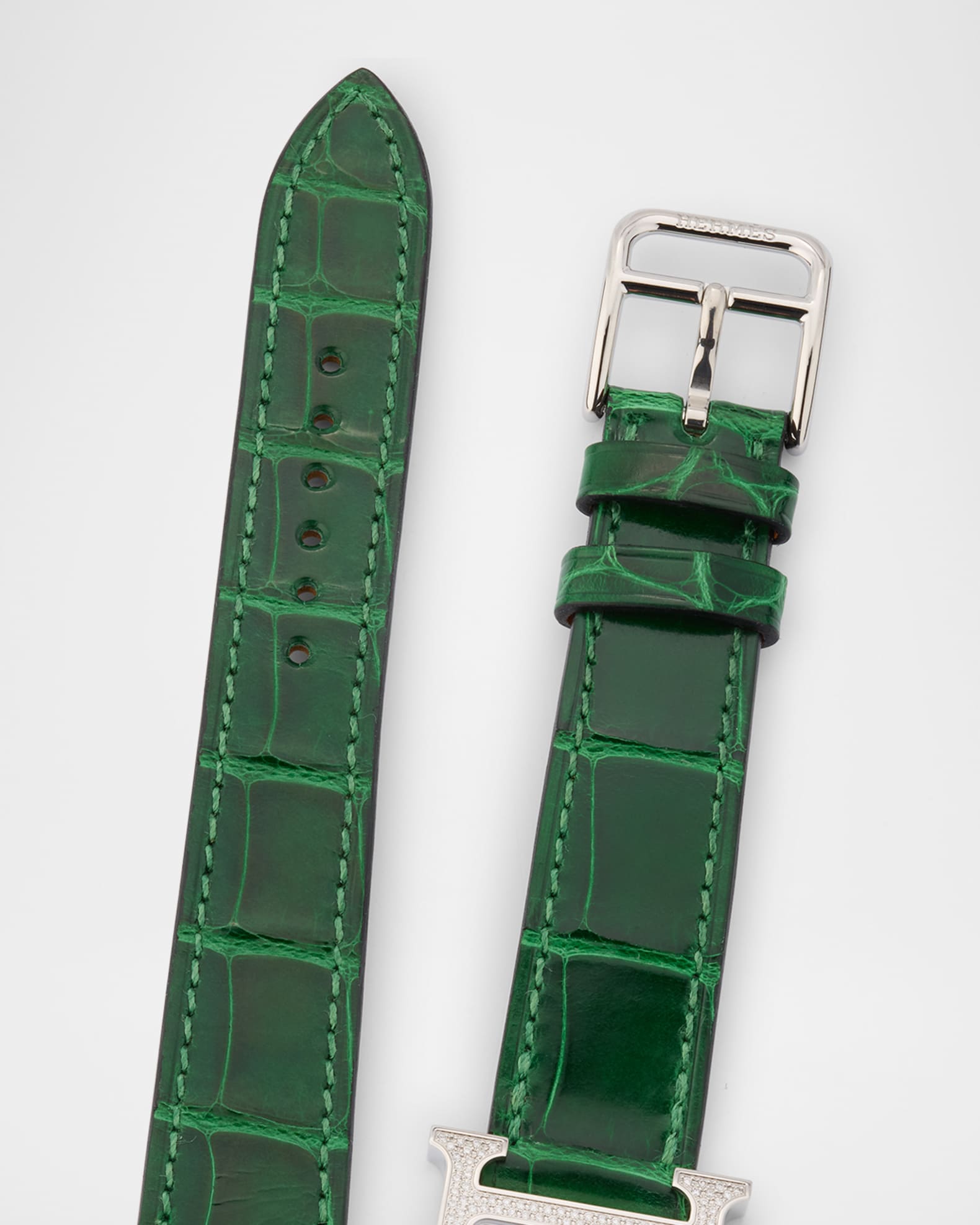 Hermes Heure H All Diamond Watch with Green Alligator Strap, 25 mm
