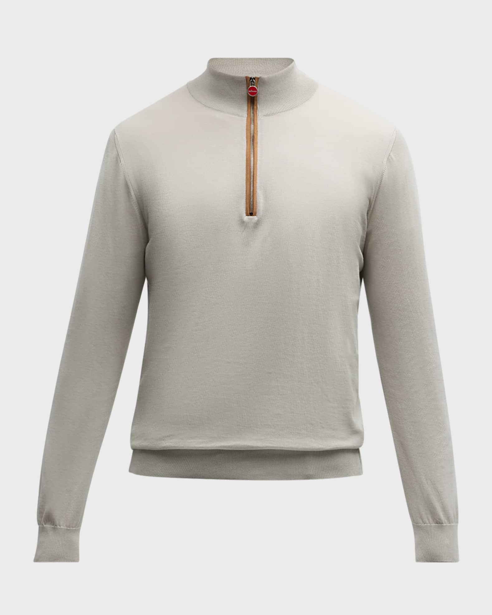 Kiton Men's Quarter-Zip Cotton Sweater With Suede Trim | Neiman Marcus