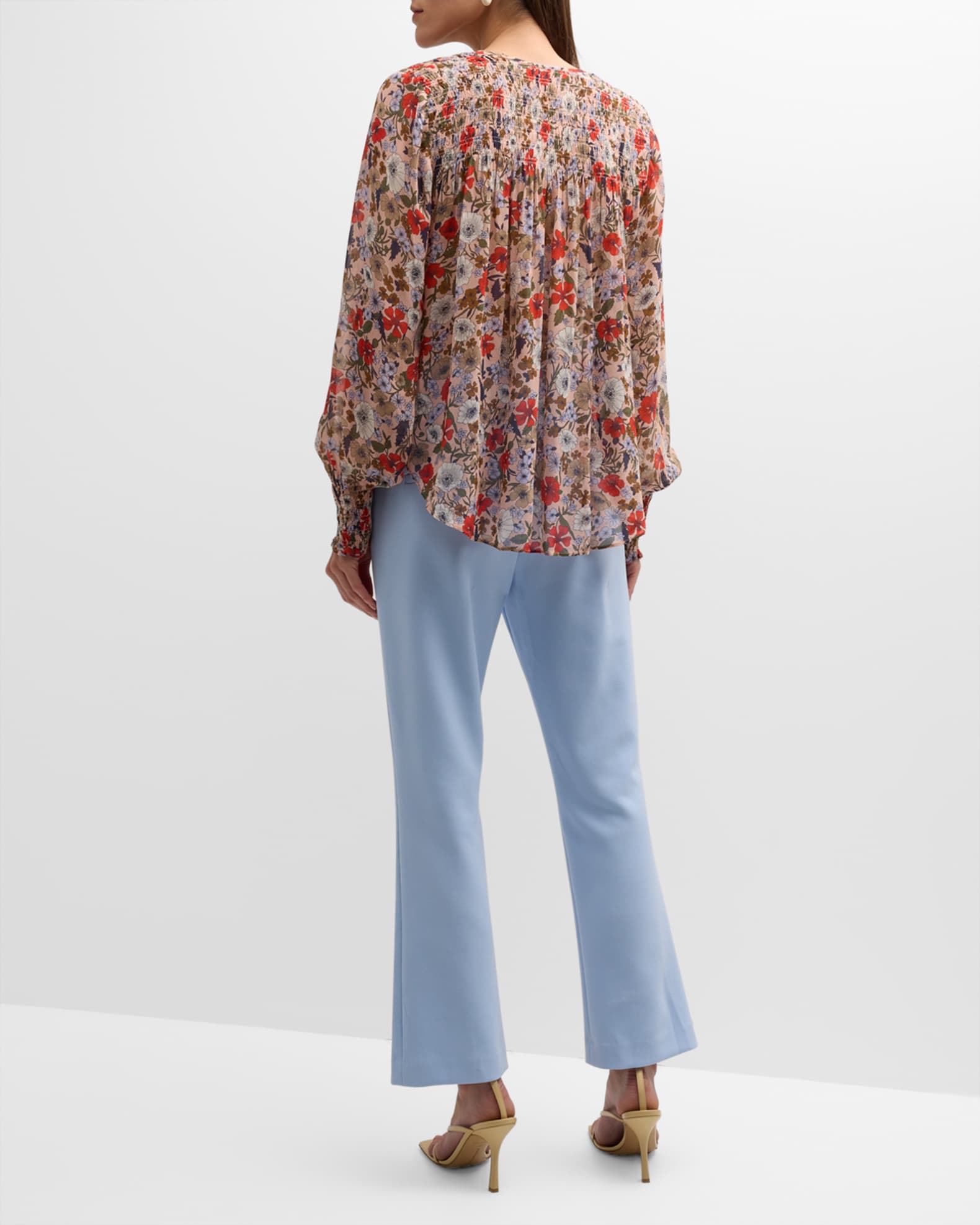 Veronica Beard Neha Floral Smocked Long-Sleeve Top | Neiman Marcus