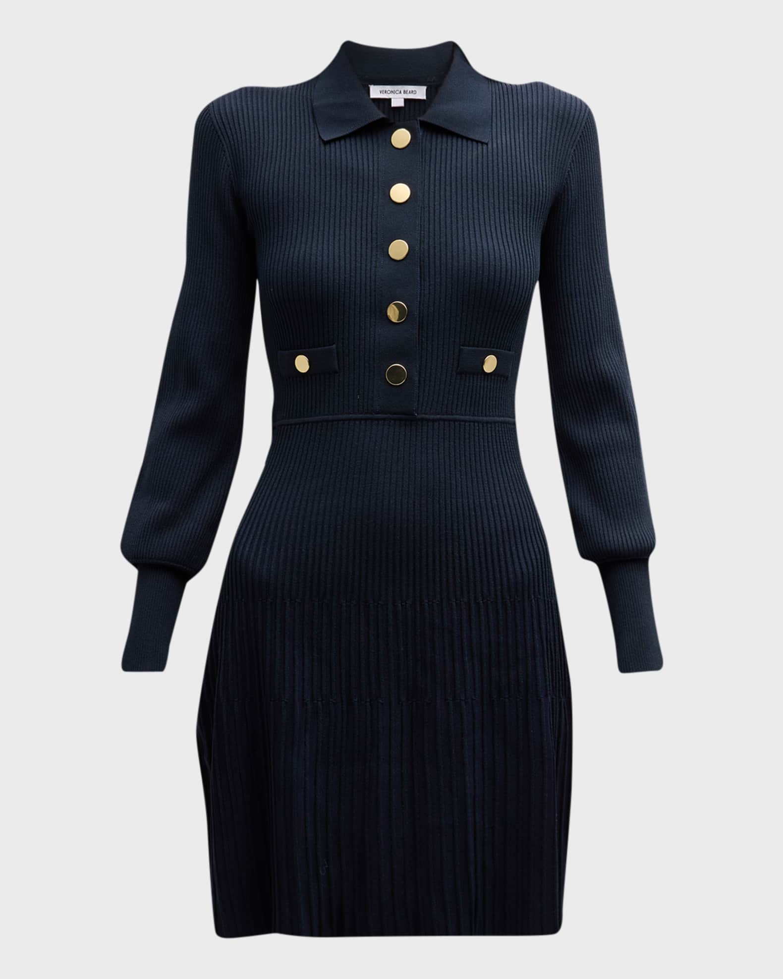 Veronica Beard Lauper Ribbed Button-Front A-Line Mini Dress | Neiman Marcus