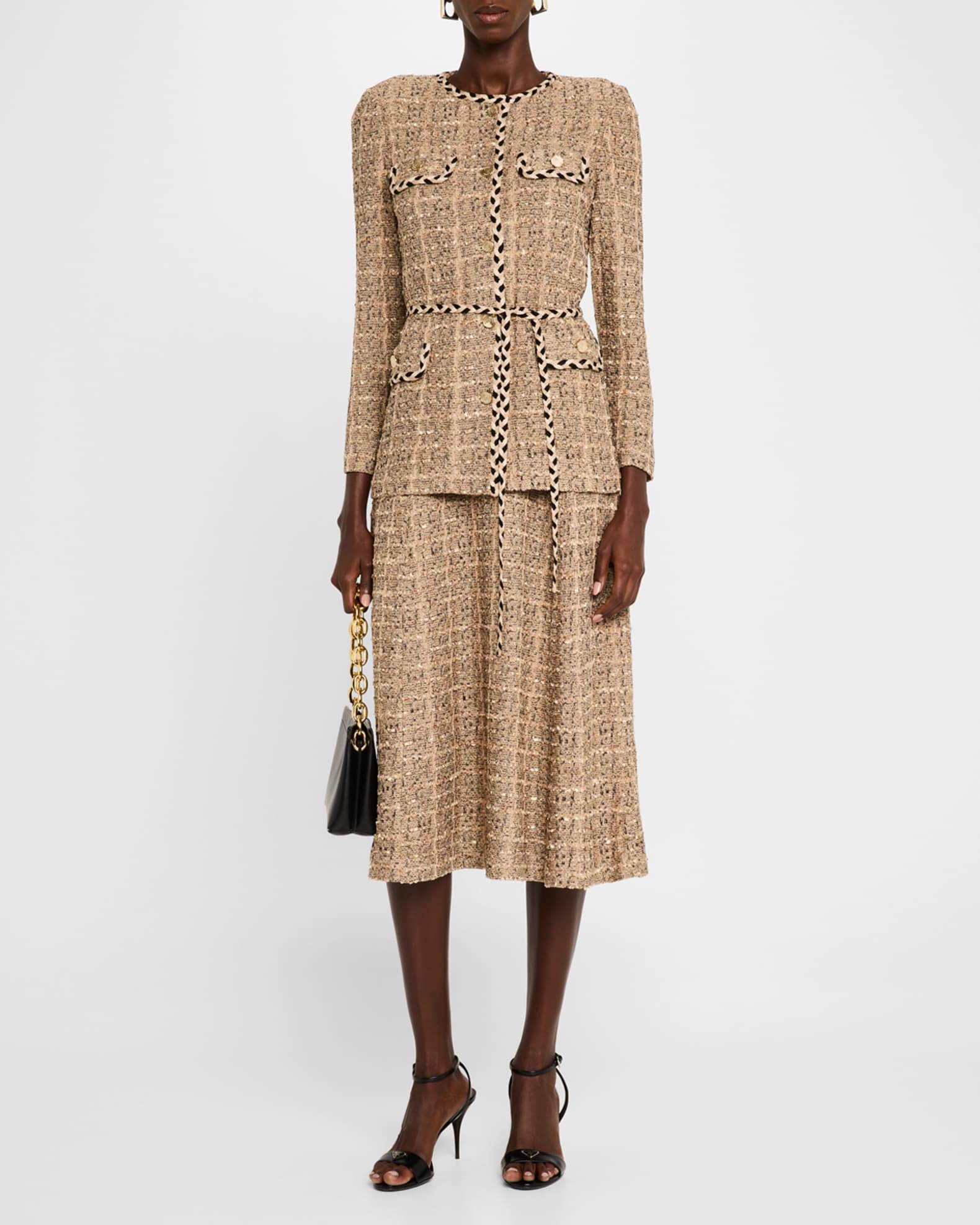 Misook Sleeveless Fit And Flare Tweed Knit Midi Dress