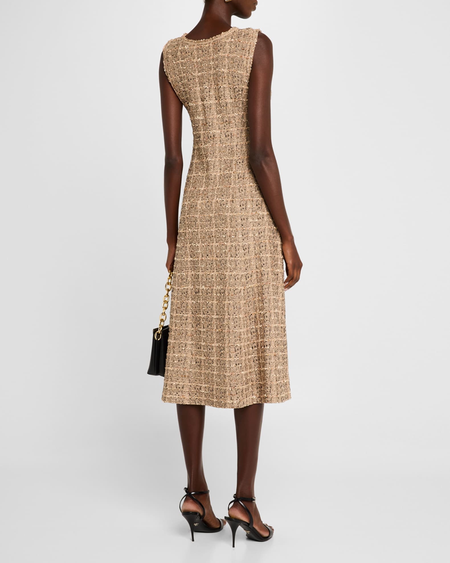Misook Sleeveless Fit And Flare Tweed Knit Midi Dress