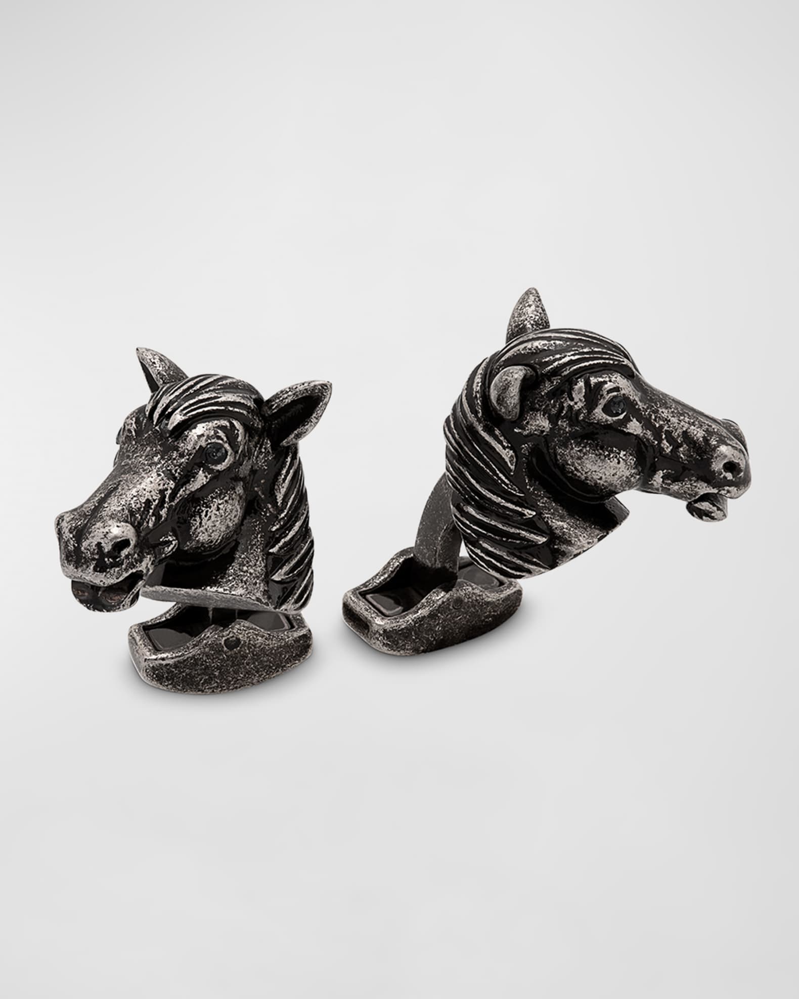 Men's Oxidized Silver Horse Mechanical Cufflinks with Swarovski Crystals 0