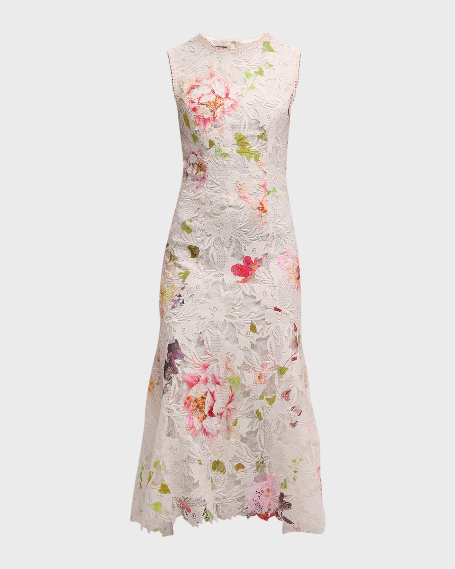 Monique Lhuillier Floral Printed Lace Midi Dress