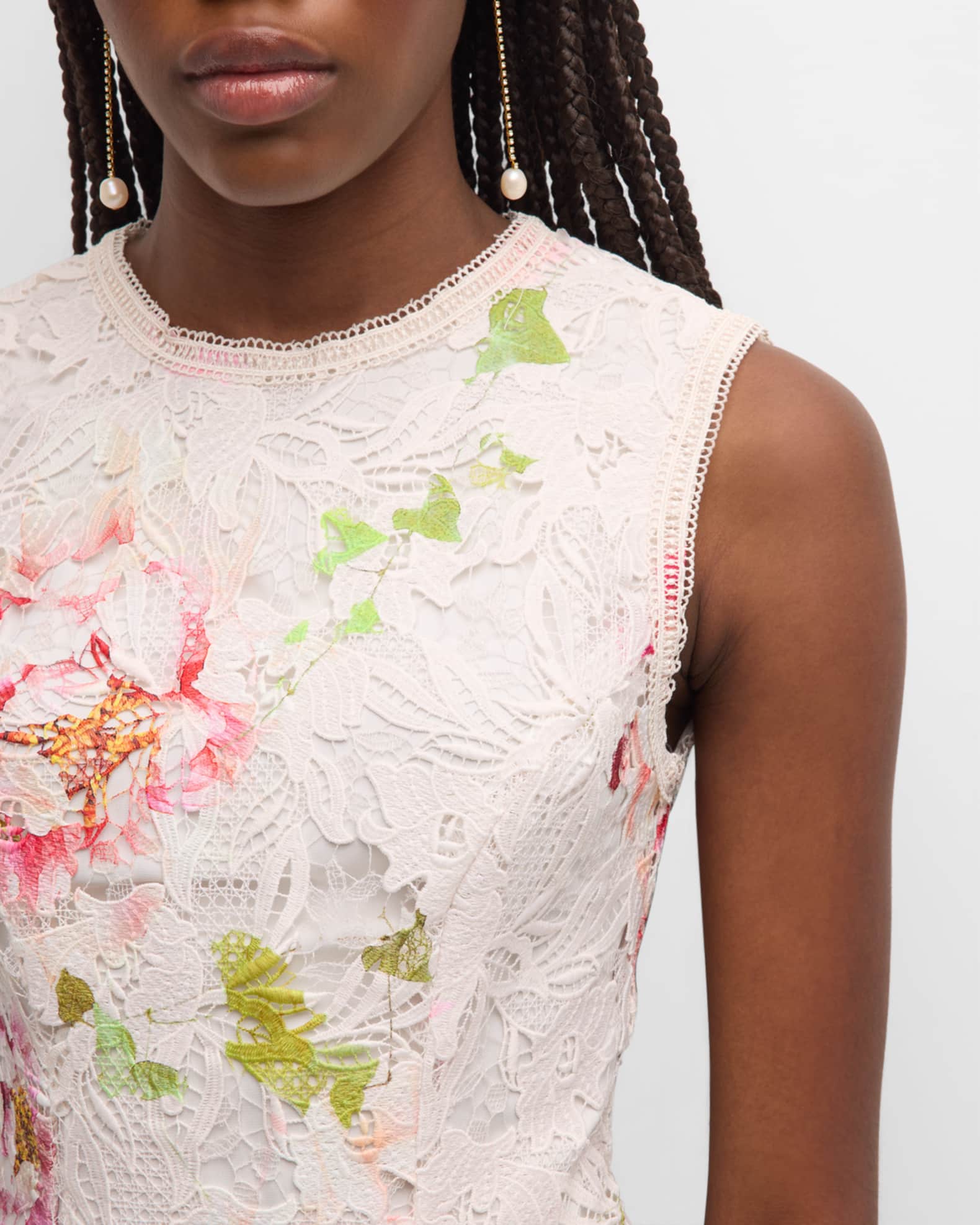 Monique Lhuillier Floral Printed Lace Midi Dress Neiman Marcus