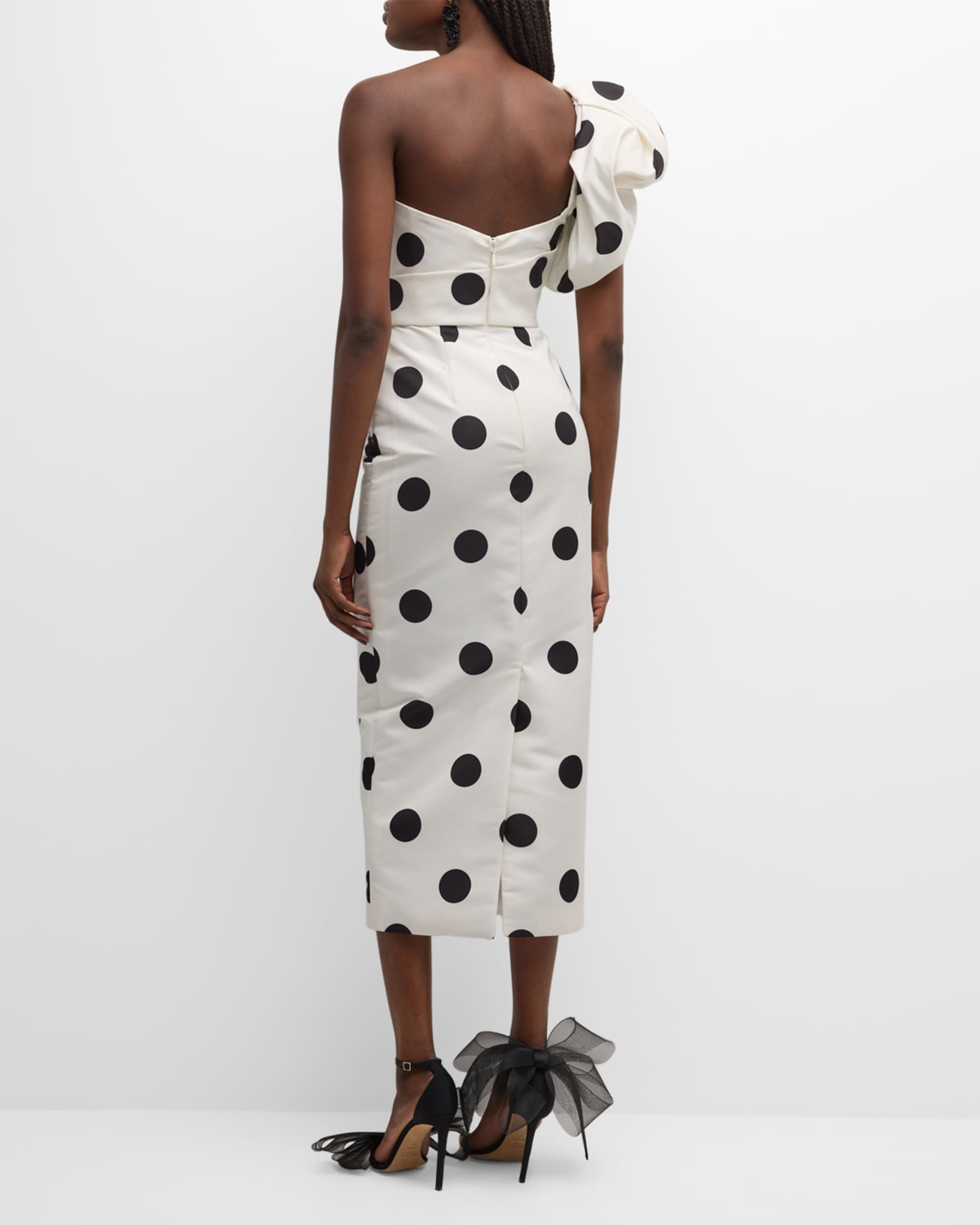 Monique Lhuillier Sculptural One Shoulder Polka Dot Cocktail Dress