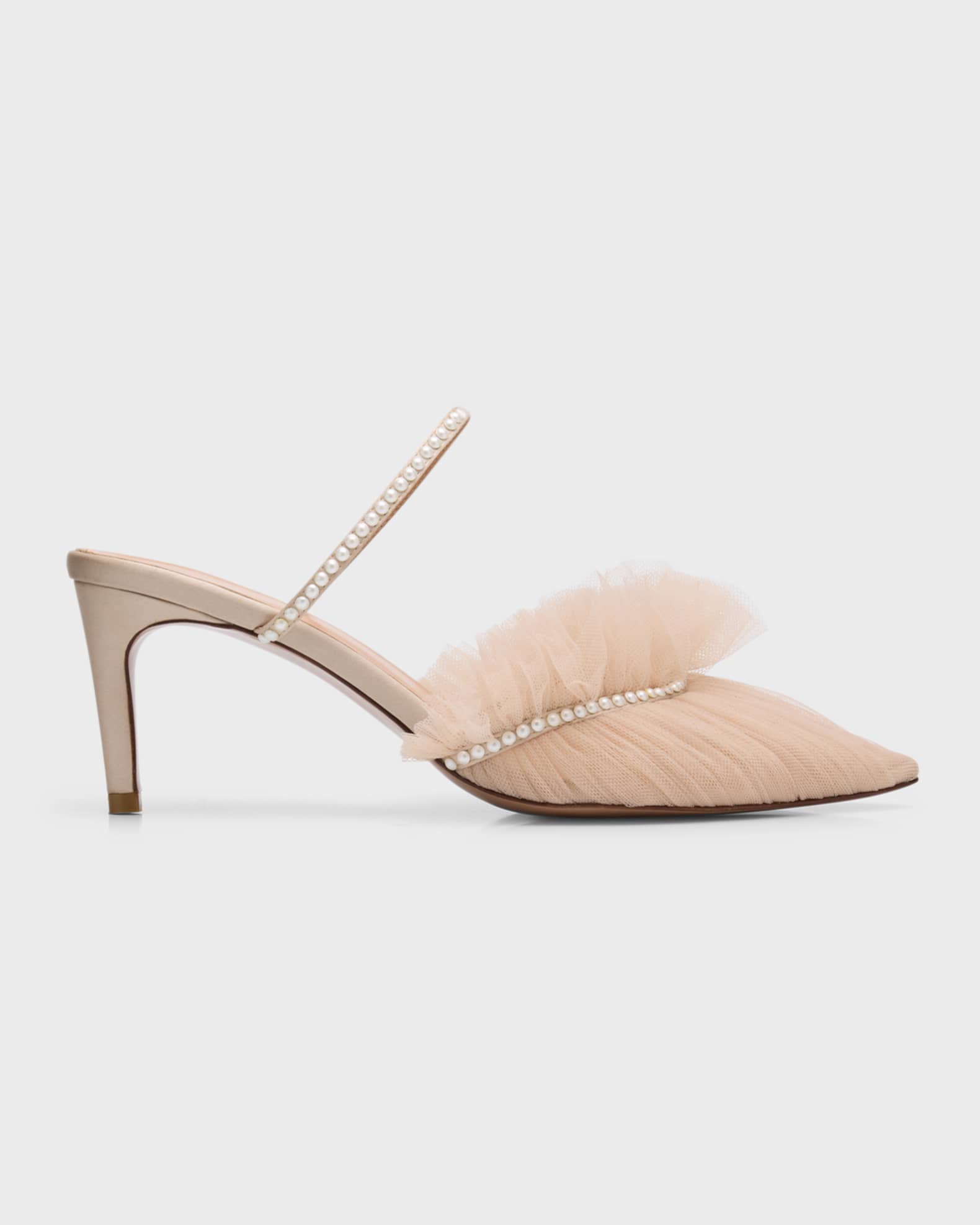 Andrea Wazen Kaya Tulle Pearly Mule Pumps