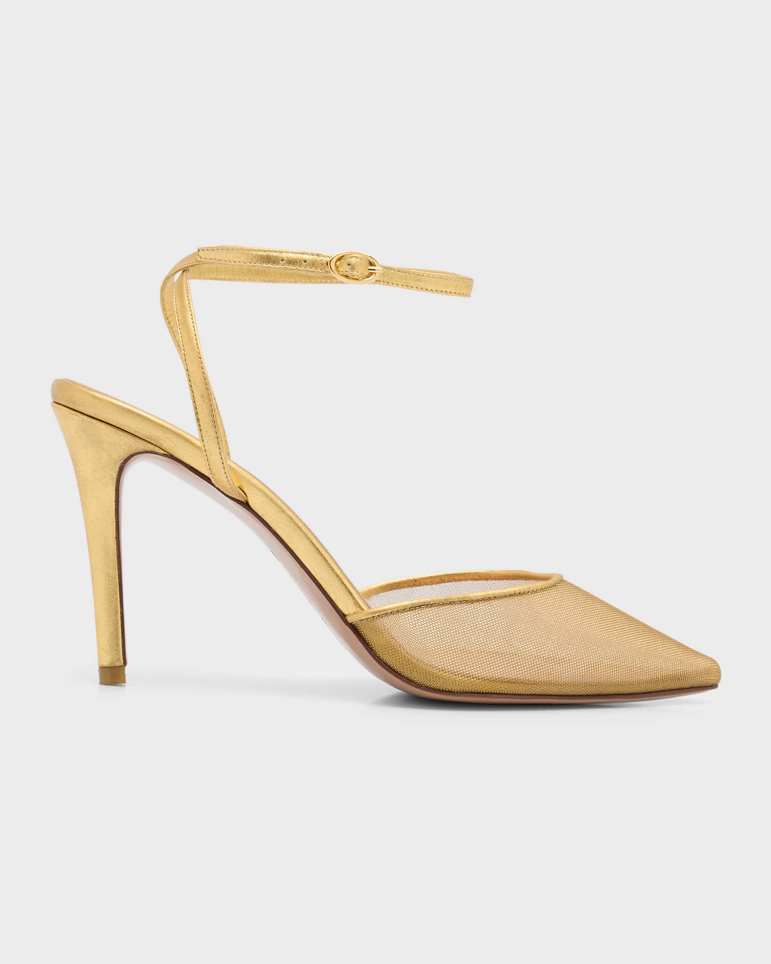 Andrea Wazen Denver Metallic Mesh Ankle-Strap Pumps