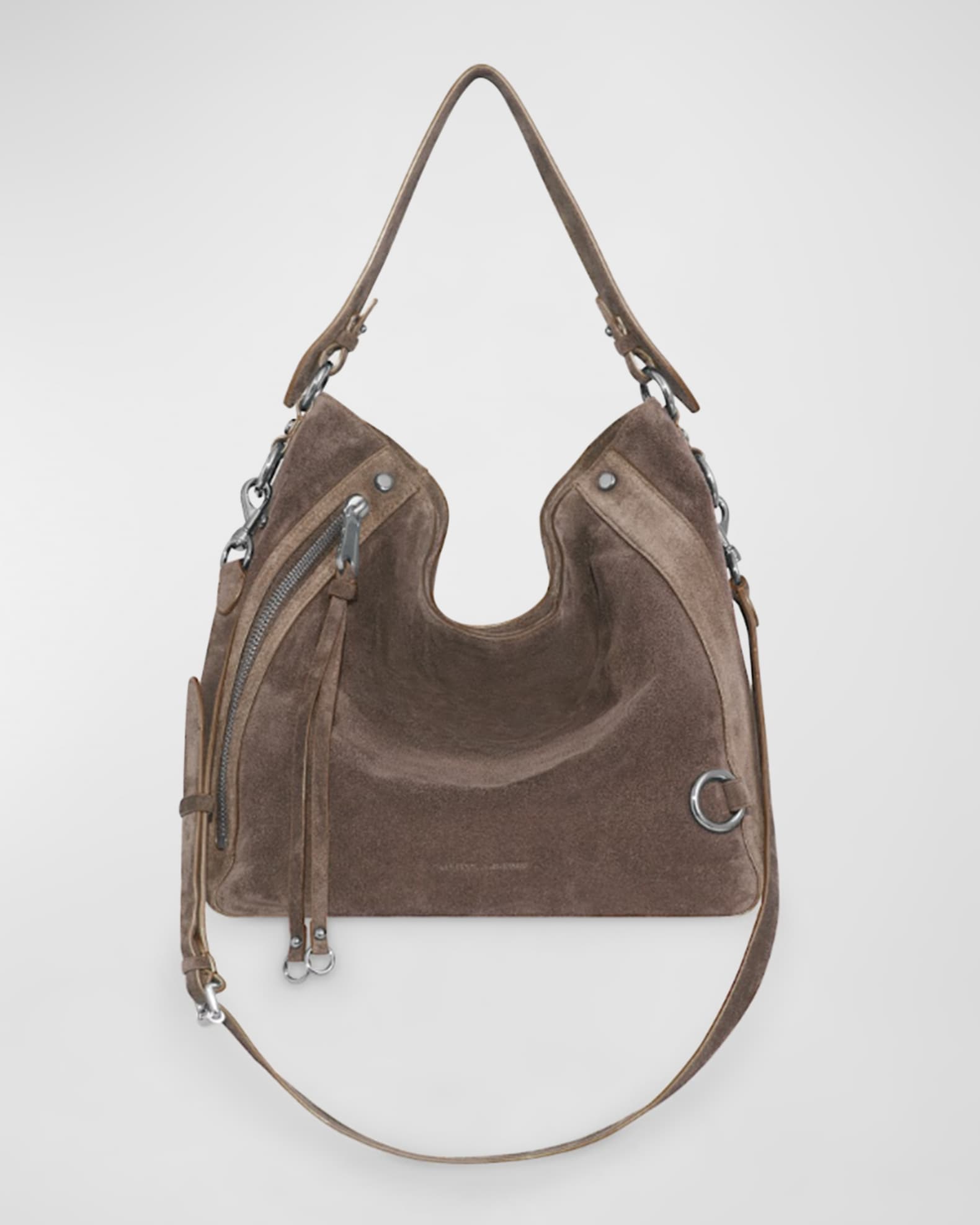 Rebecca Minkoff - Taupe Suede Hobo Shoulder Bag w/ Smooth Leather