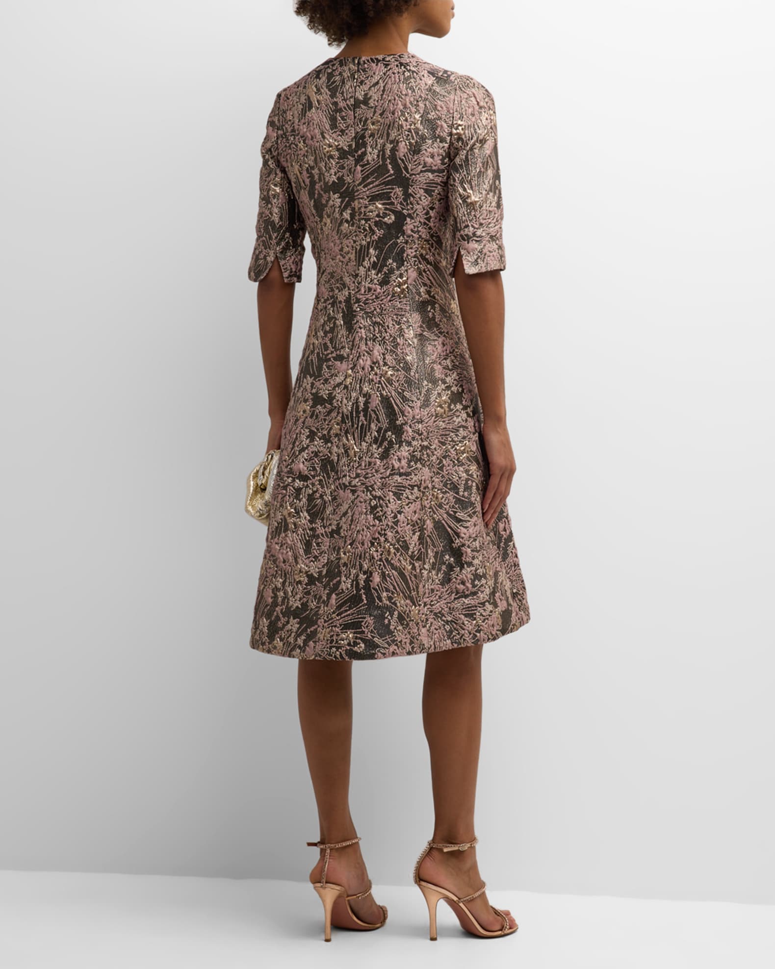 Rickie Freeman for Teri Jon Pleated Metallic Jacquard Knee-Length Dress | Neiman  Marcus