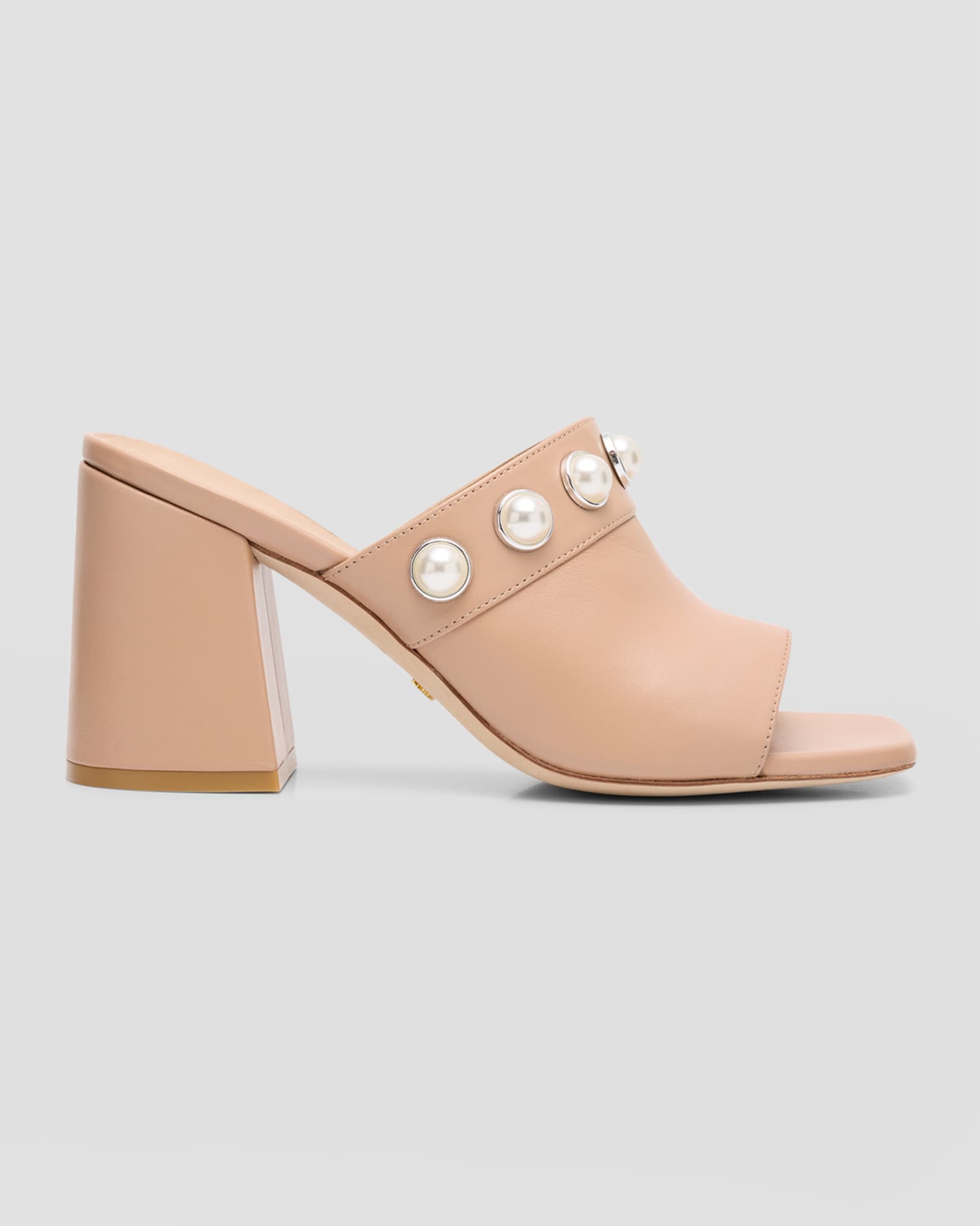 Stuart Weitzman Portia Leather Pearly Mule Sandals