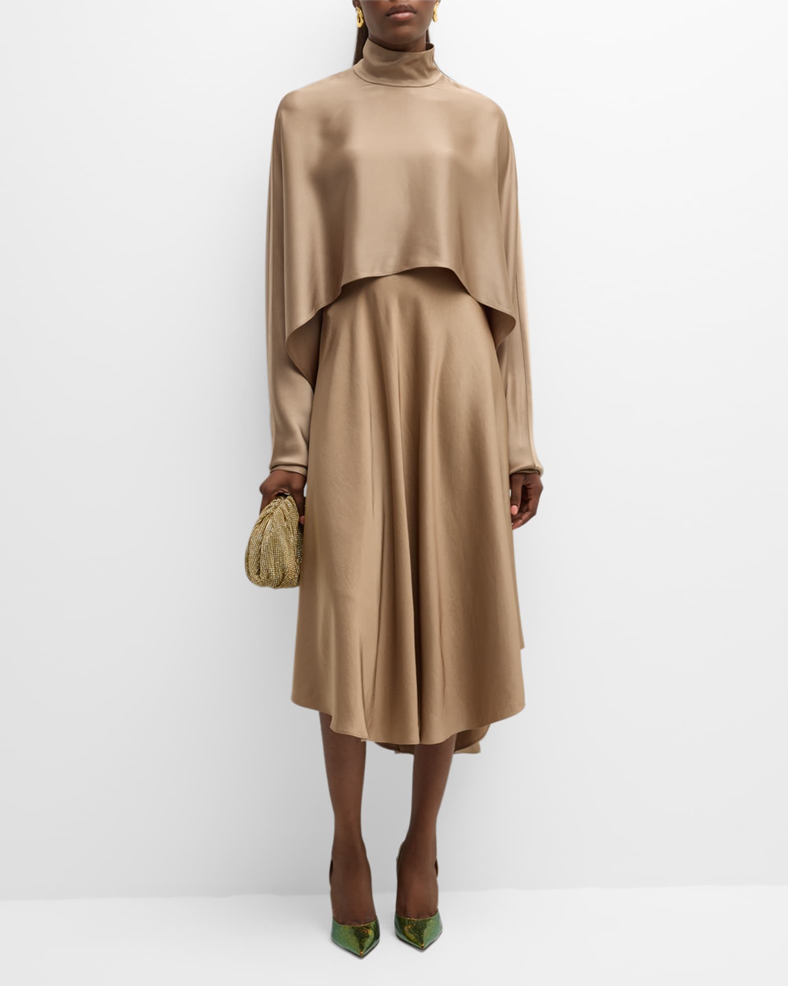 LAPOINTE Lightweight Textured Satin Midi Handkerchief Skirt | Neiman Marcus