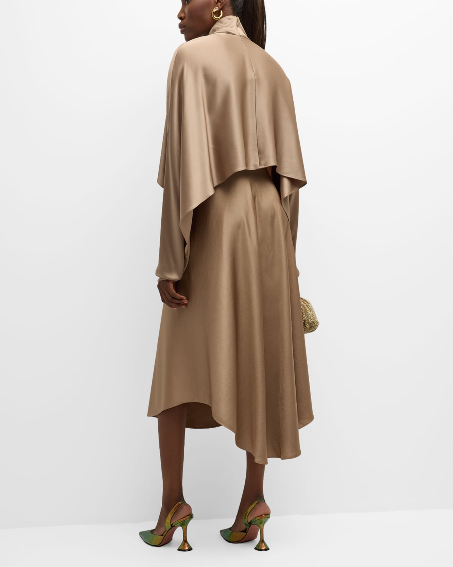 LAPOINTE Lightweight Textured Satin Midi Handkerchief Skirt | Neiman Marcus