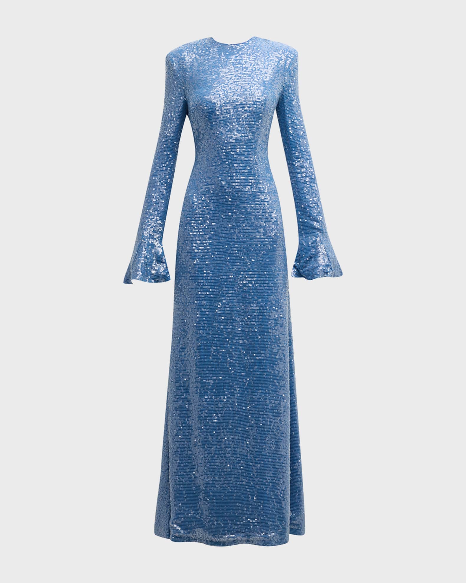 LAPOINTE Sequin Flare-Sleeve Strong-Shoulder Maxi Dress | Neiman Marcus
