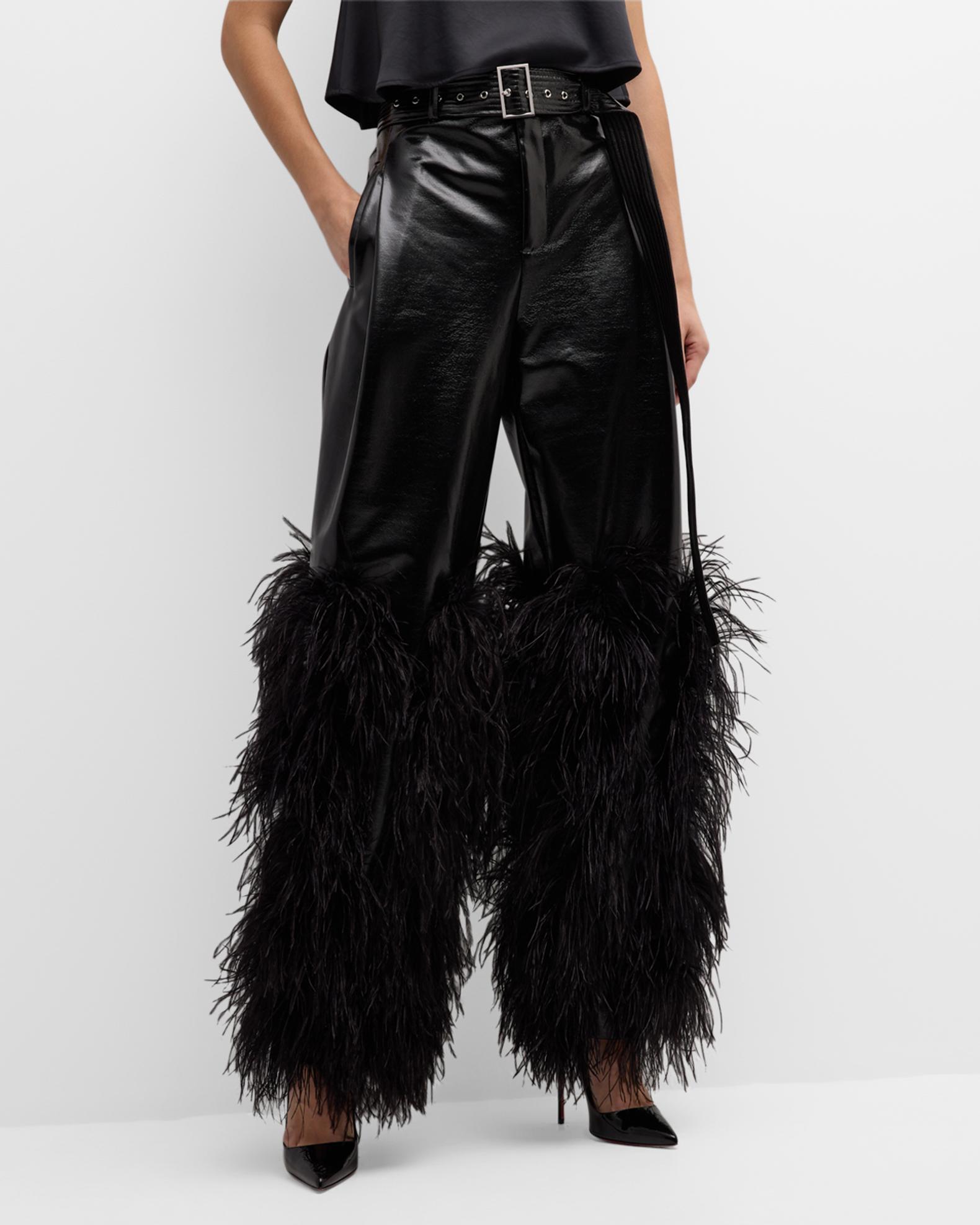 High-waisted trousers with feather detail