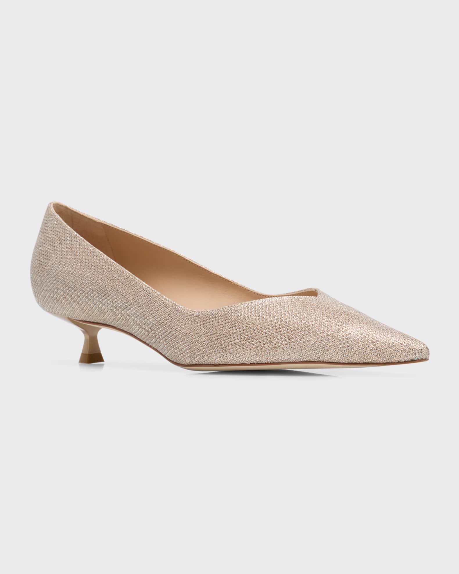Stuart Weitzman Eva Metallic Kitten-Heel Pumps | Neiman Marcus