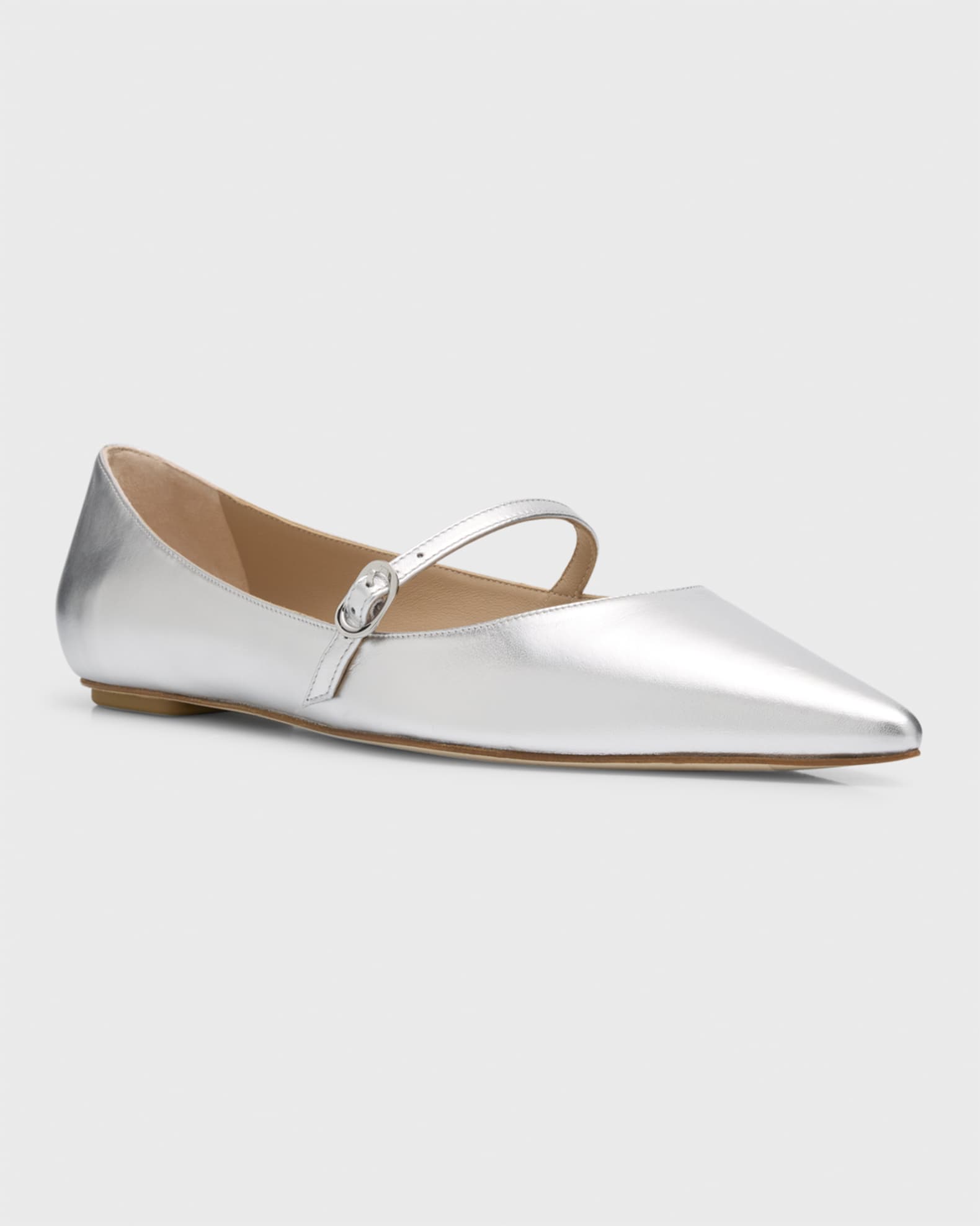 Stuart Weitzman Emilia Metallic Mary Jane Ballerina Flats