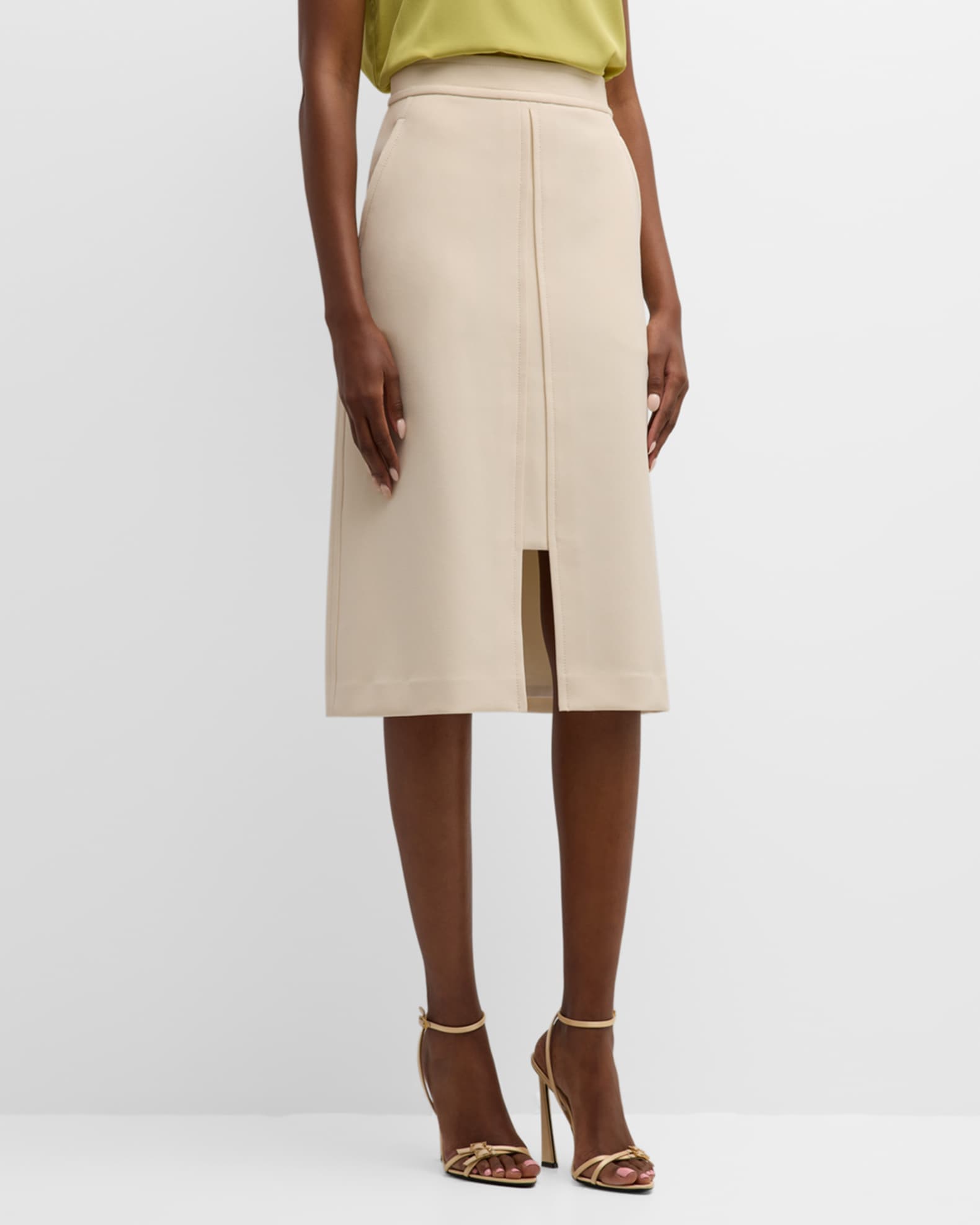 St. John Slit-Hem Stretch Crepe Suiting Skirt | Neiman Marcus