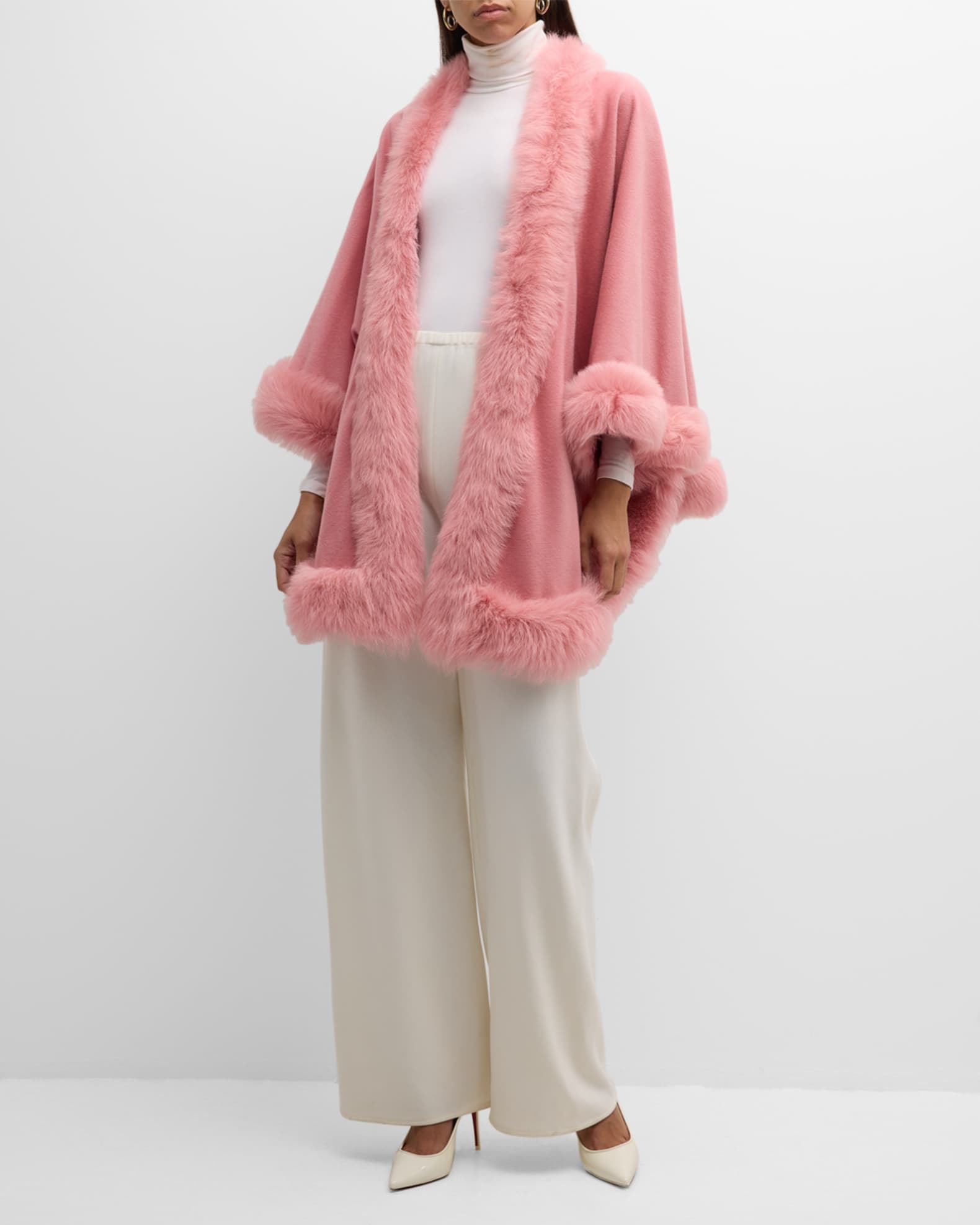 Cashmere Capelet with Lamb Shearling Trim 1