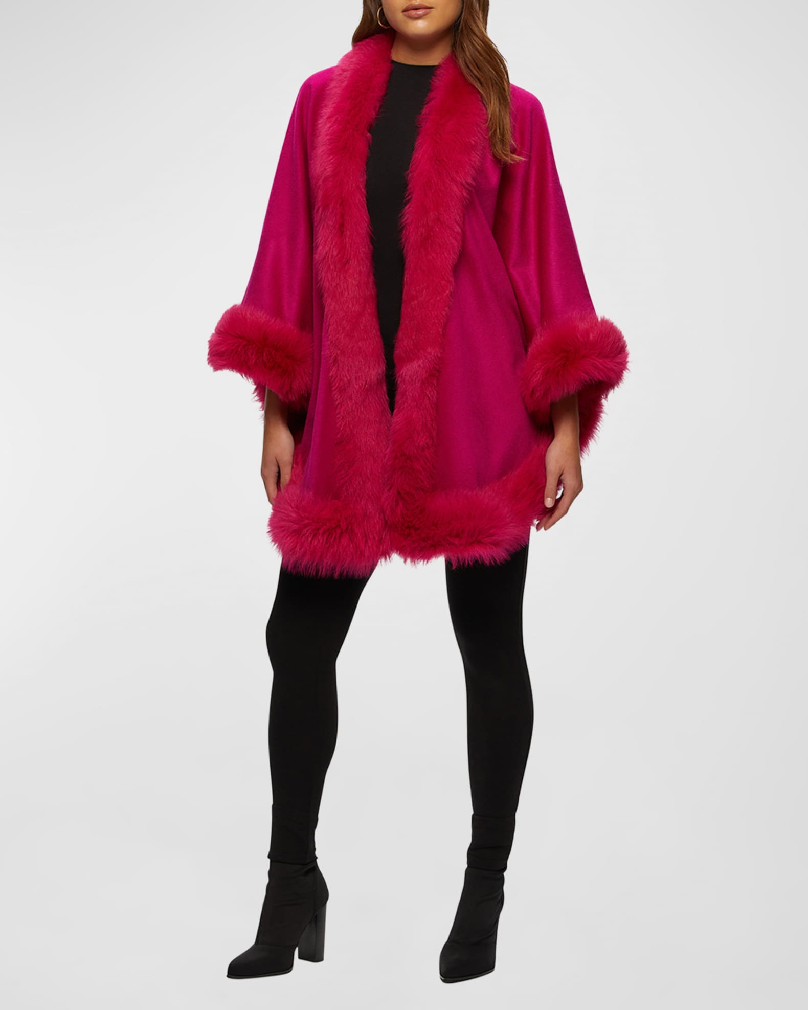 Cashmere Capelet with Lamb Shearling Trim 1