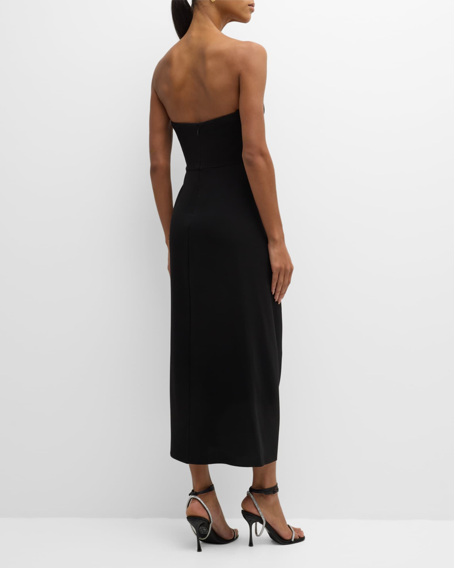 SIMKHAI Keelan Strapless Draped A-Line Midi Dress | Neiman Marcus