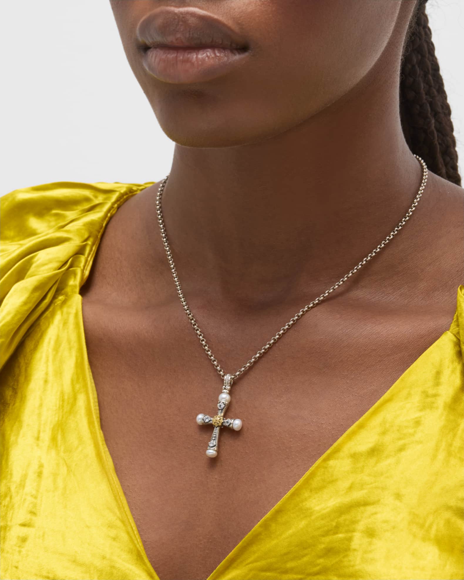 Pearl and White Sapphire Cross Pendant 1