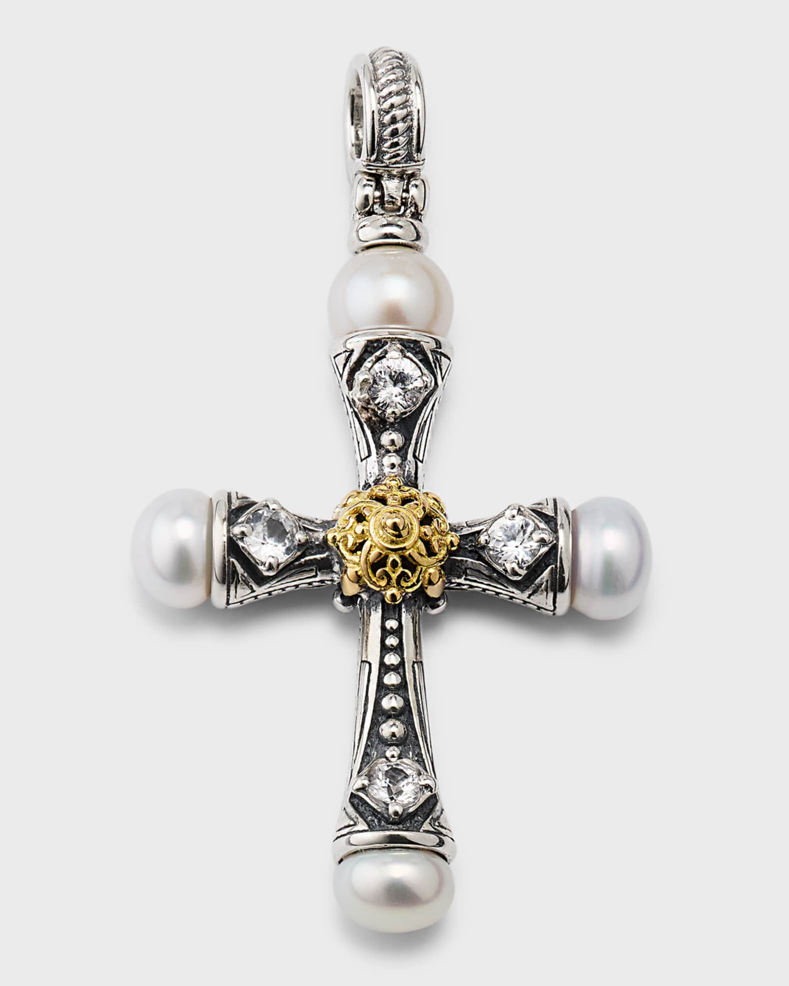Pearl and White Sapphire Cross Pendant 0