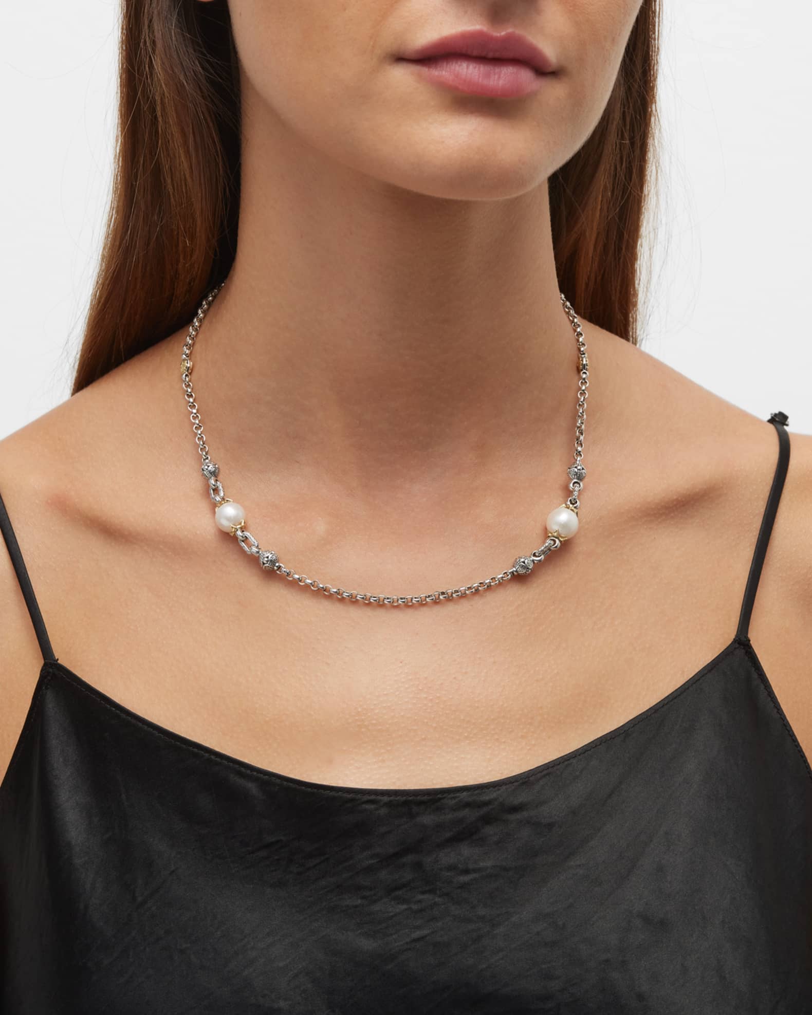 Sterling Silver and 18K Gold Pearl Necklace 1