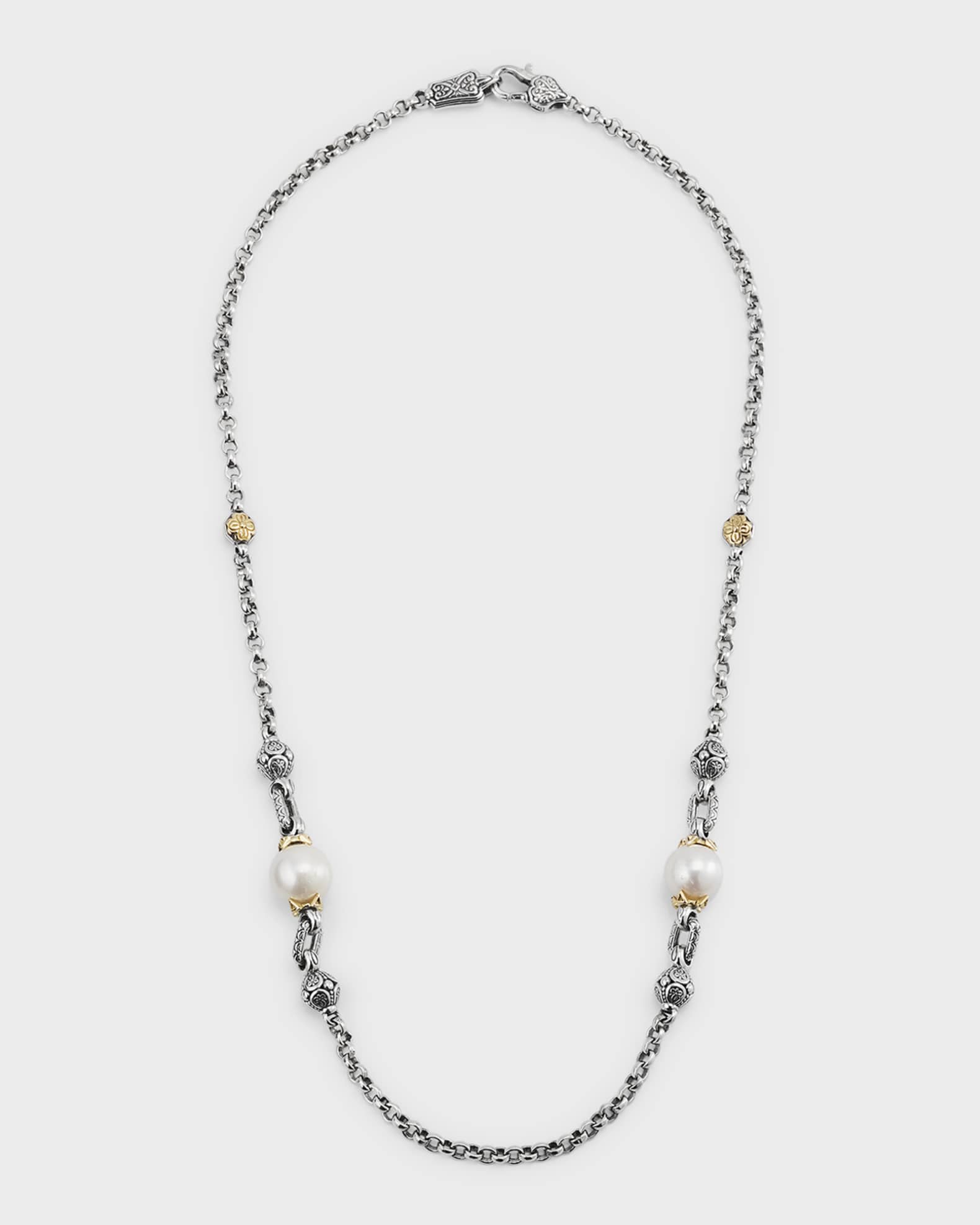 Sterling Silver and 18K Gold Pearl Necklace 0