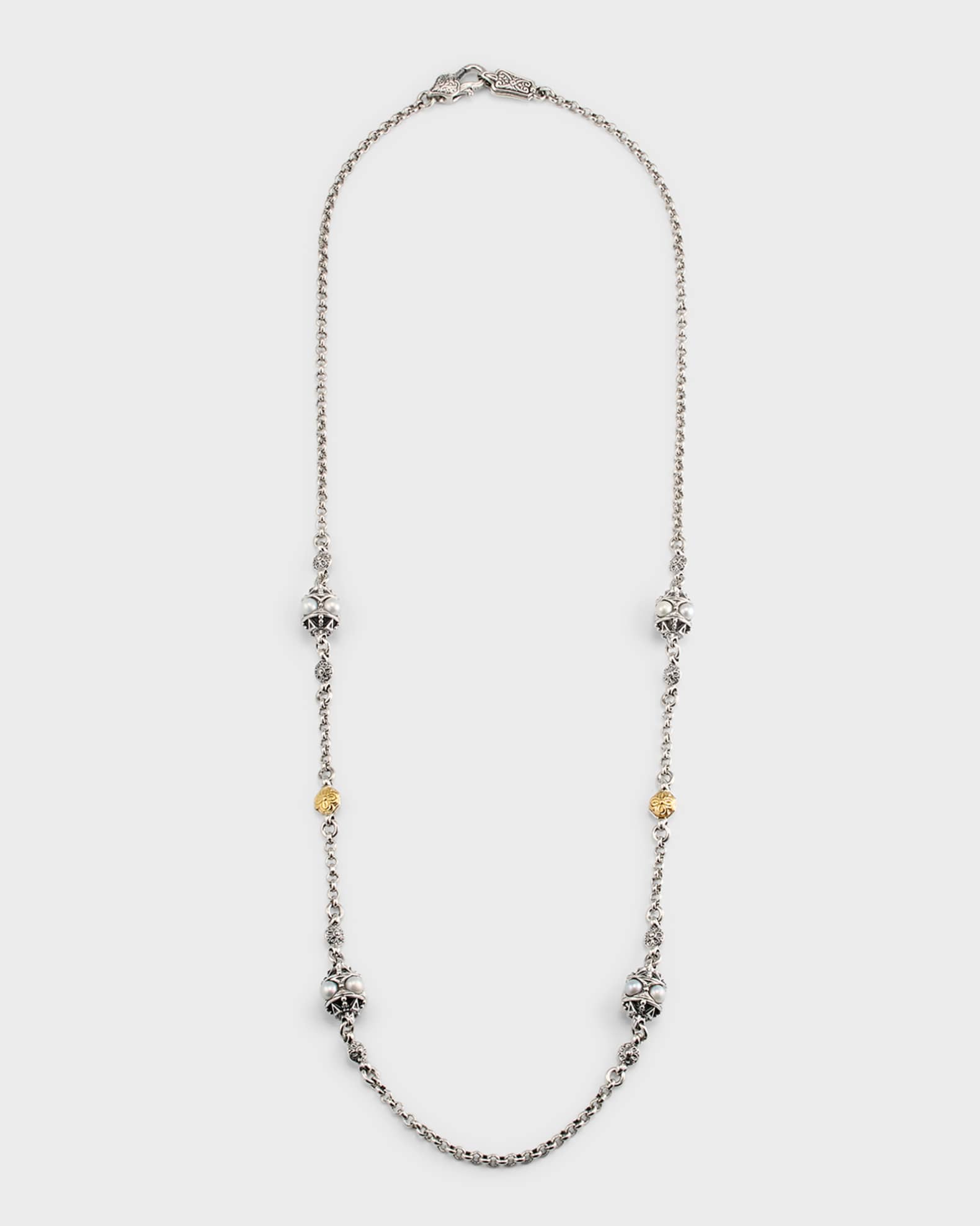 Silver and Gold Pearl Necklace, 22"L 0