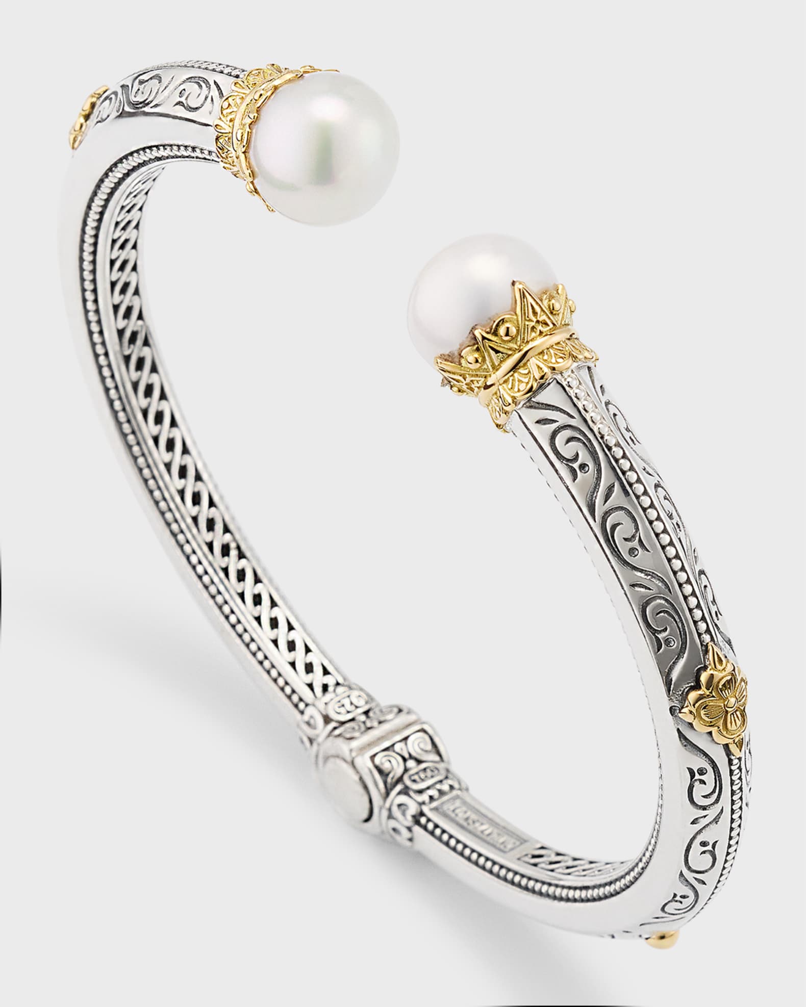 Konstantino Silver and 18K Gold Cuff Bracelet with Pearls | Neiman