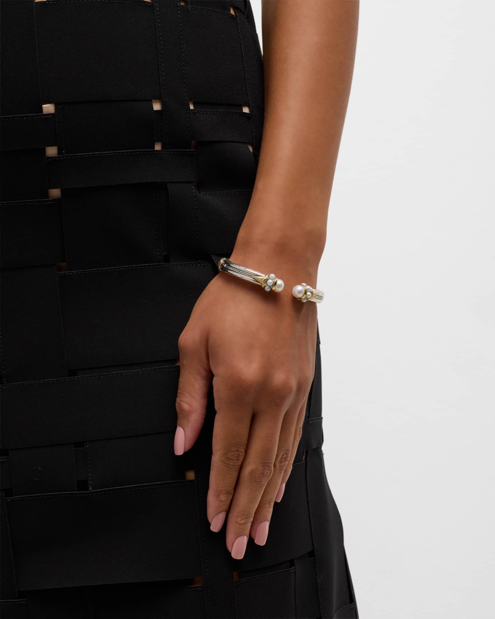 Sterling Silver and 18K Gold Pearl Bangle Bracelet 1