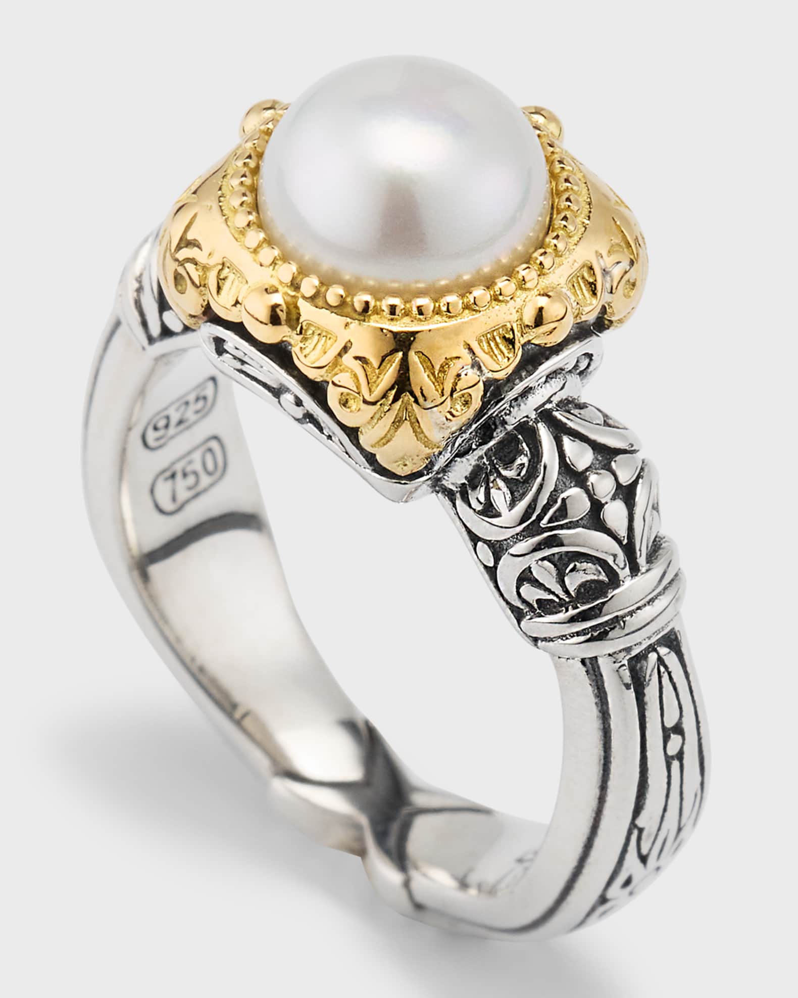 Konstantino Silver and 18K Gold Pearl Ring Size 7 Neiman Marcus