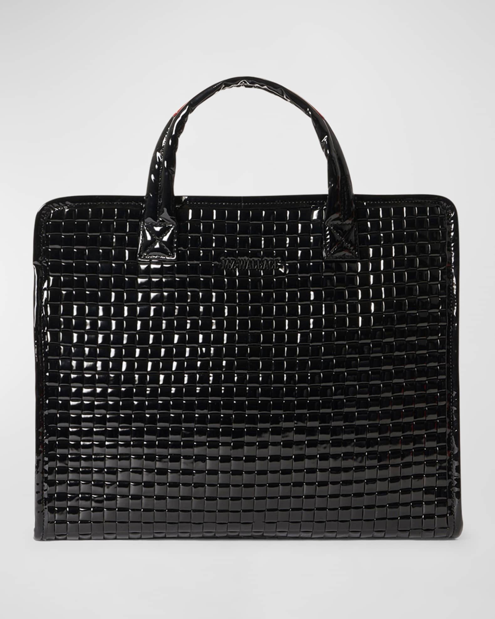 Medium Woven Patent Box Tote Bag