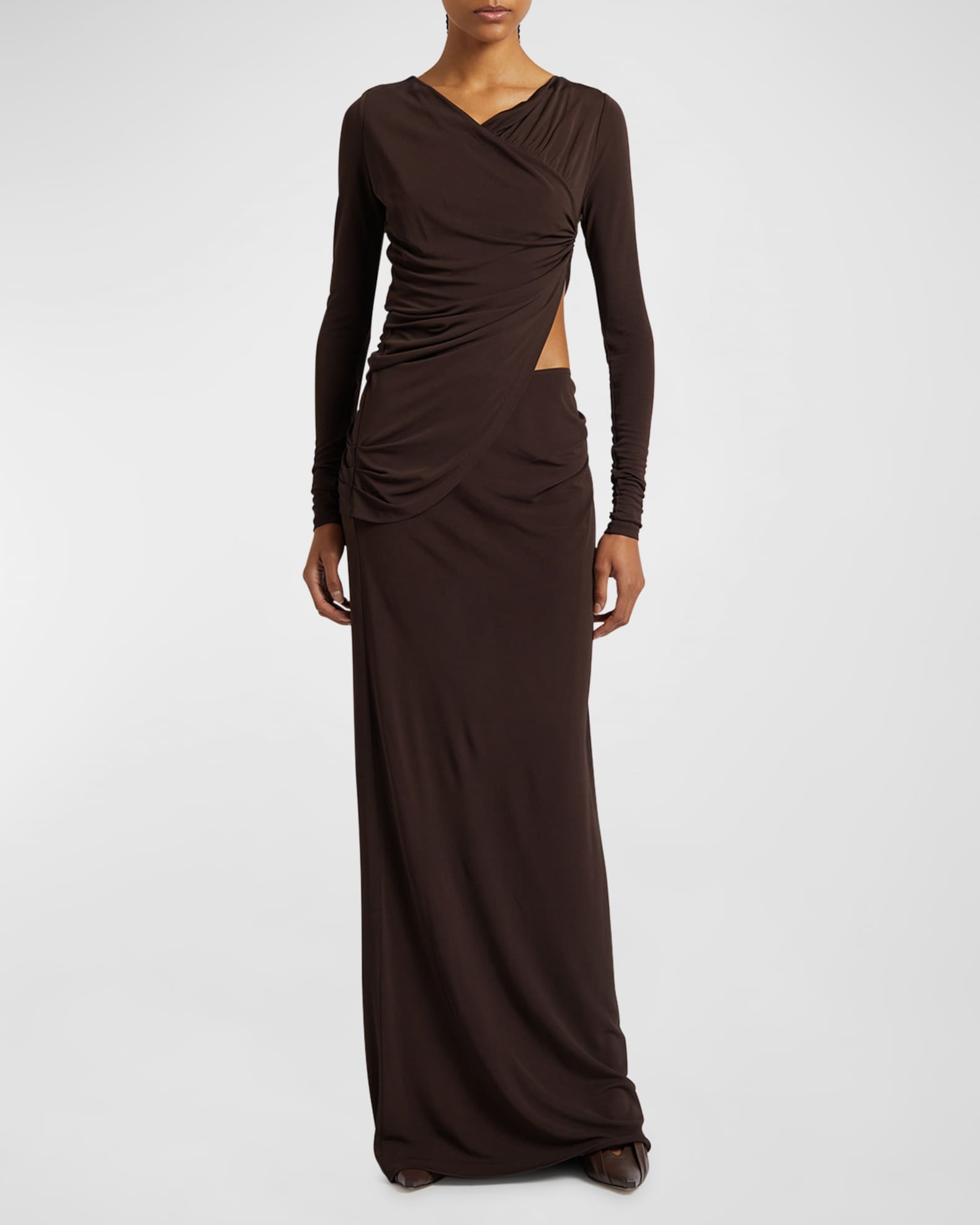 Carved Fold Up Cutout Long Sleeve Maxi Dress