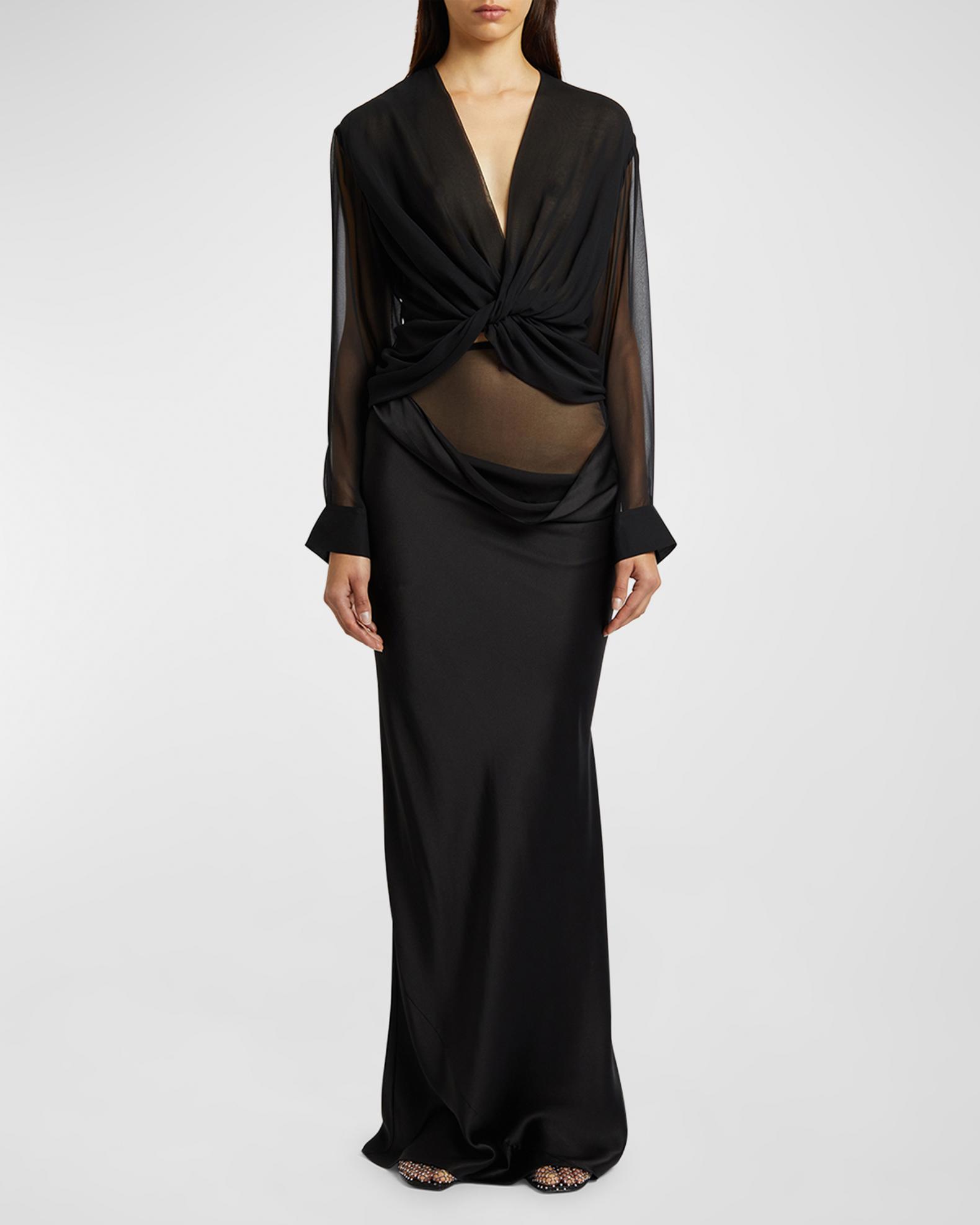 Christopher Esber Springs Long-Sleeve Twisted Silk Crop Top | Neiman Marcus